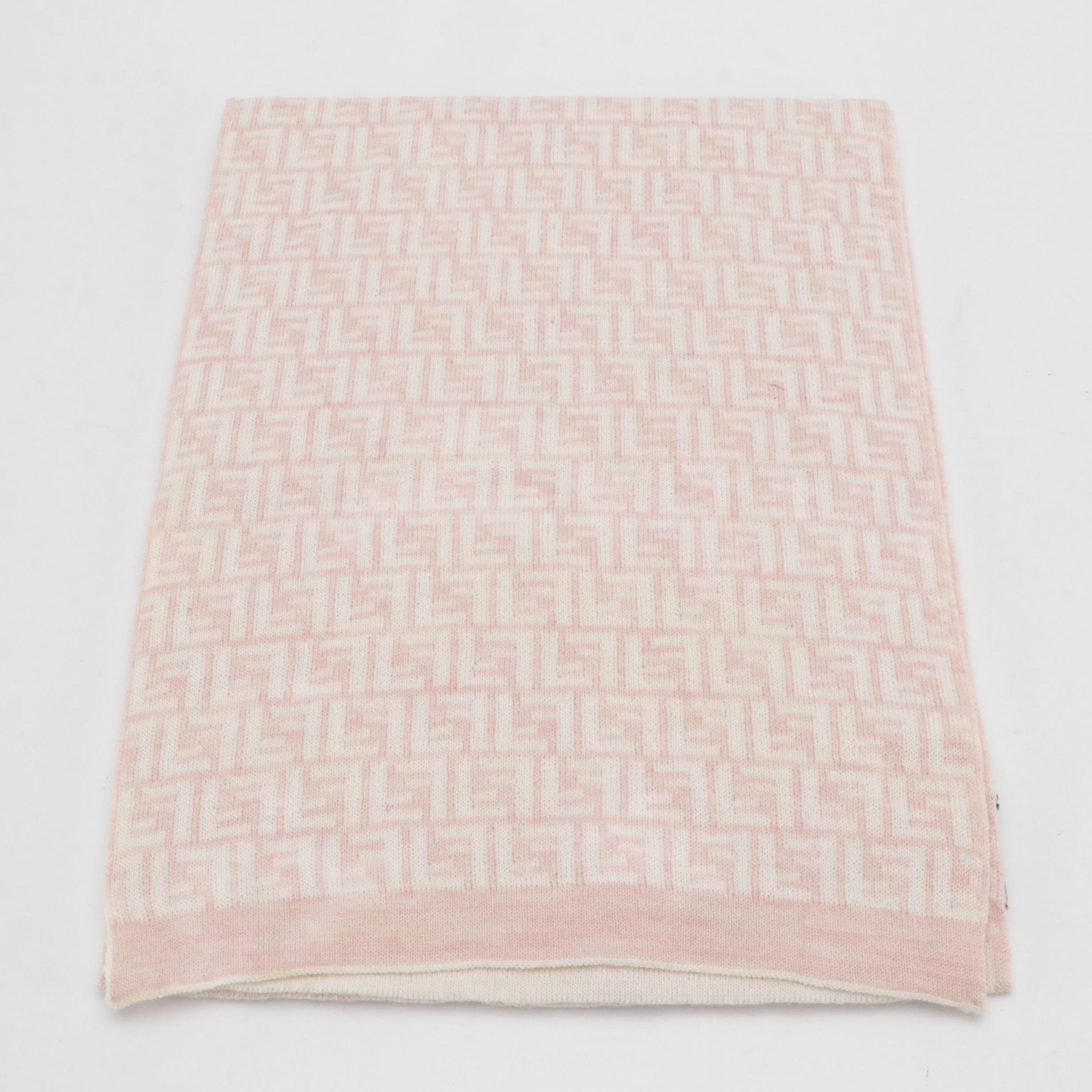Fendi FF Logo Wool Scarf in Pink/White with Tags