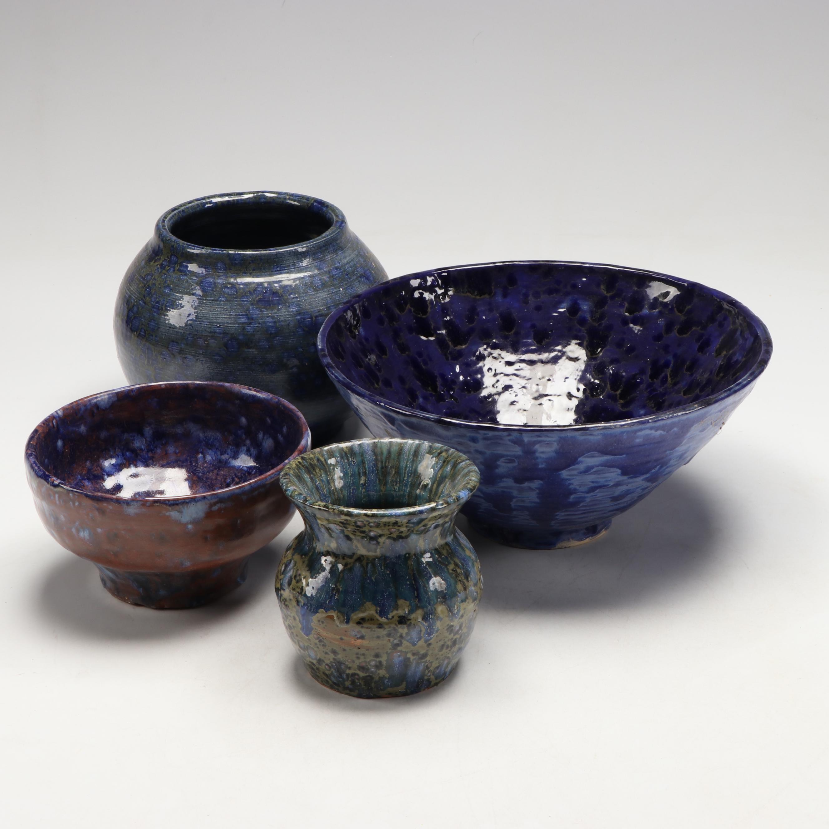 W. Lutz Art Pottery Vases and Bowls, Late 20th Century