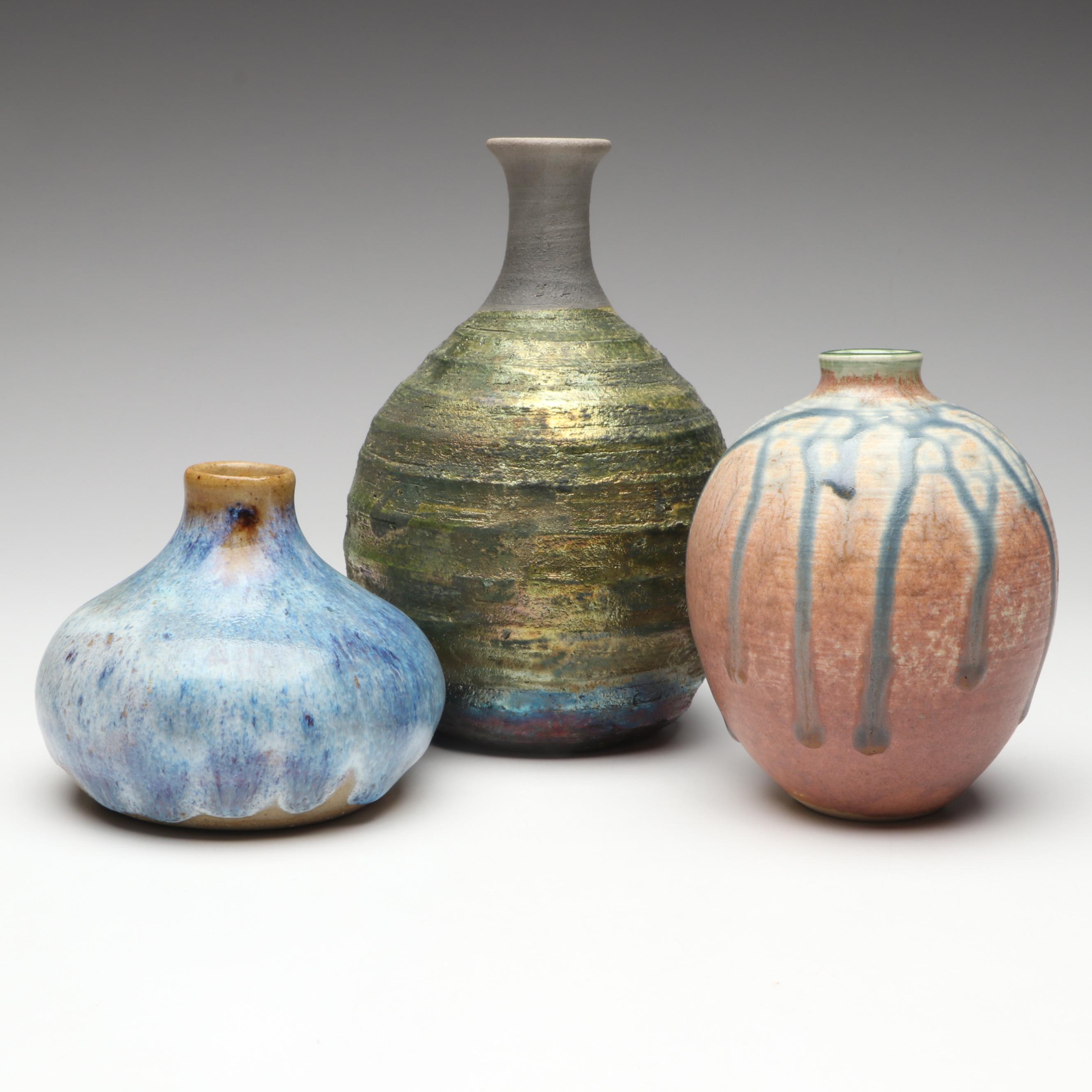 Lutz Art Pottery Stoneware Bud Vases