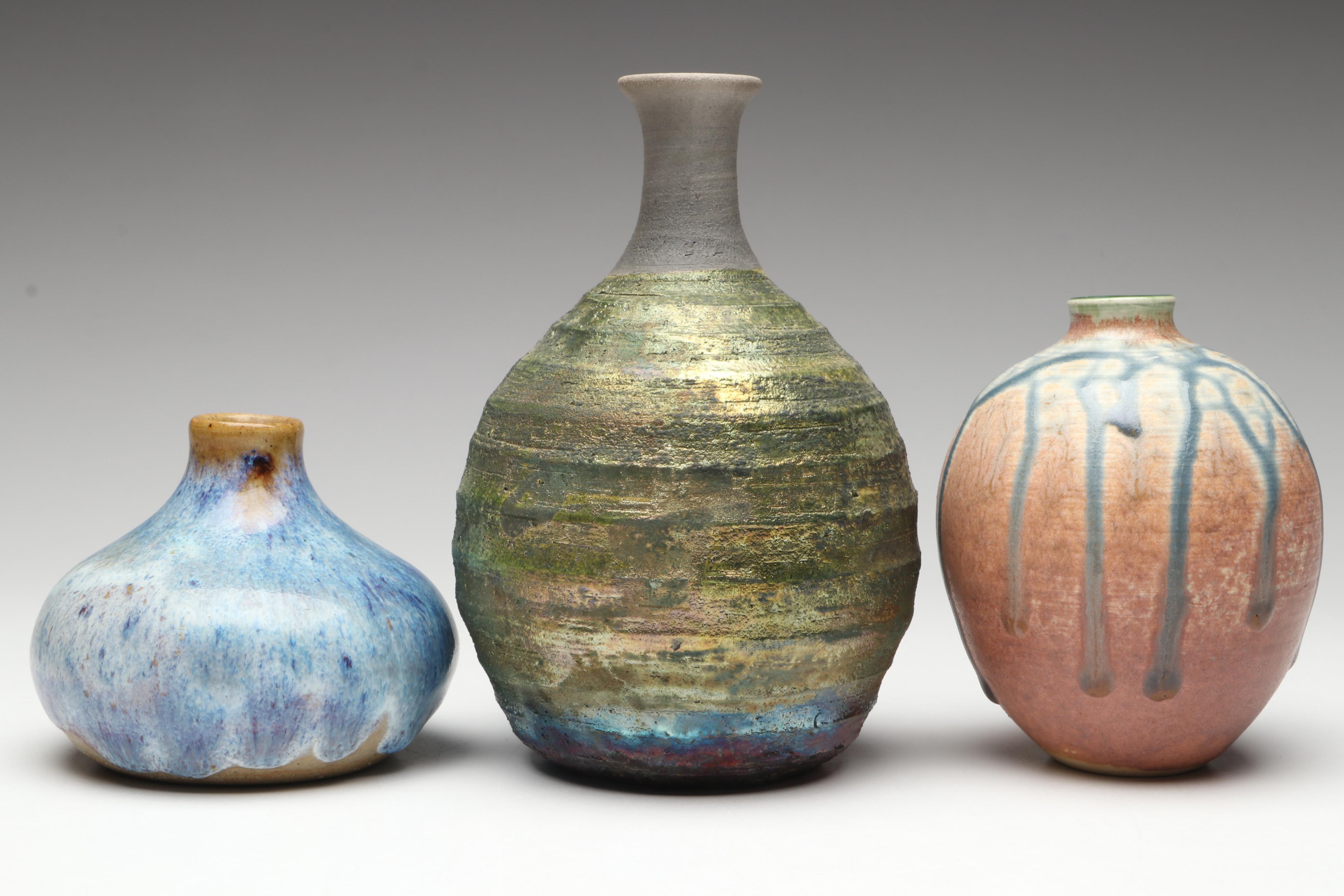 Lutz Art Pottery Stoneware Bud Vases