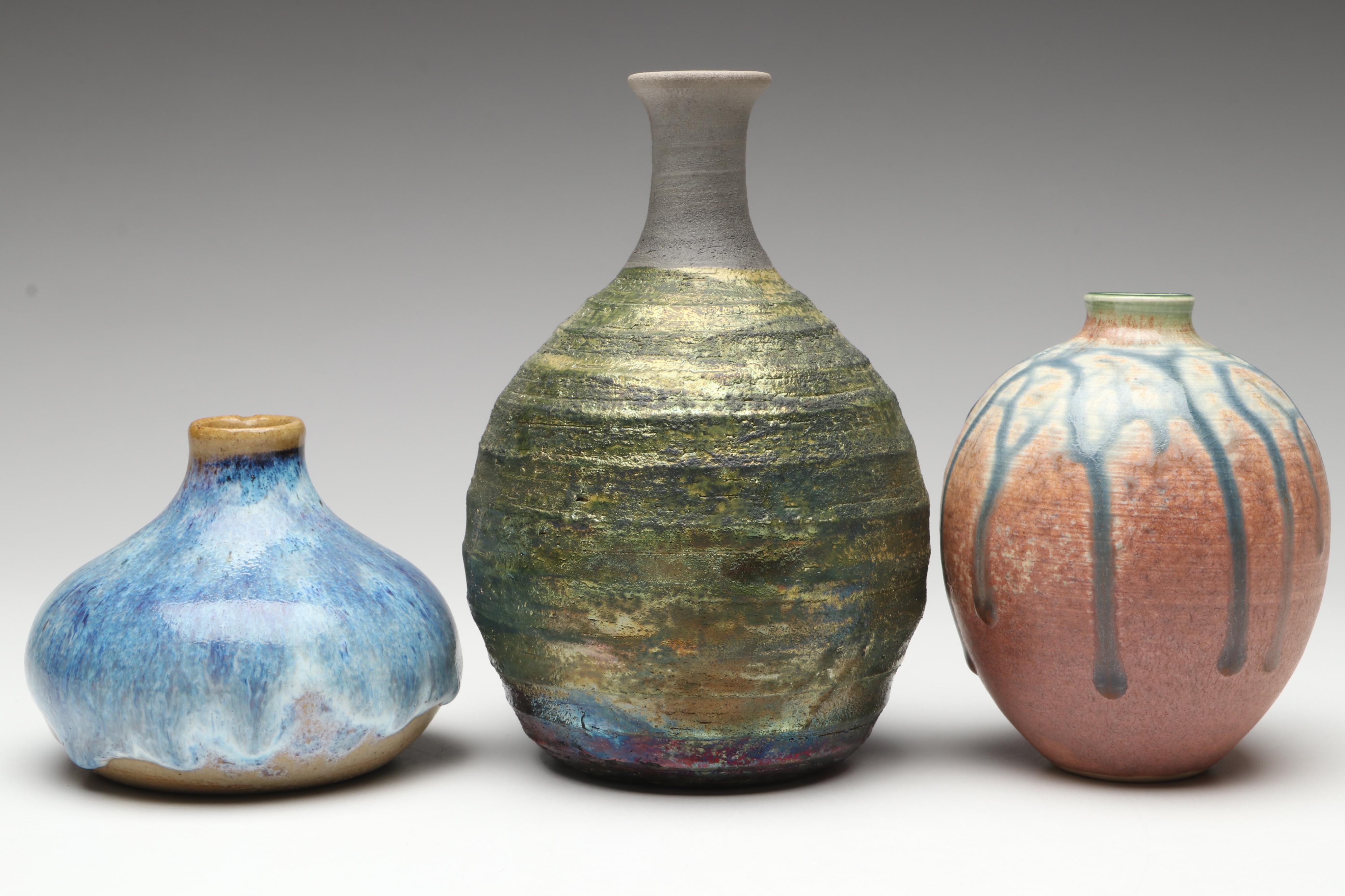 Lutz Art Pottery Stoneware Bud Vases