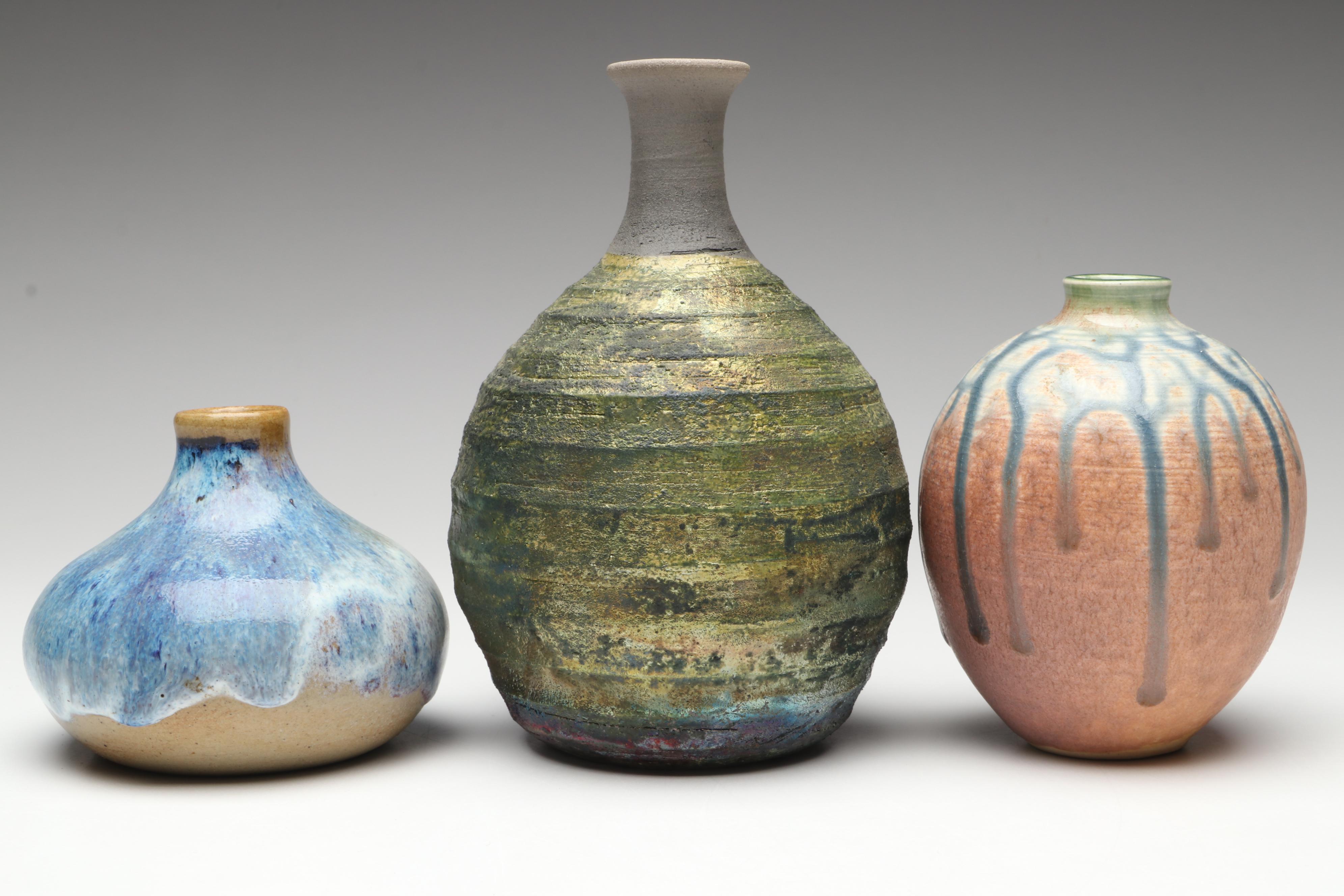 Lutz Art Pottery Stoneware Bud Vases