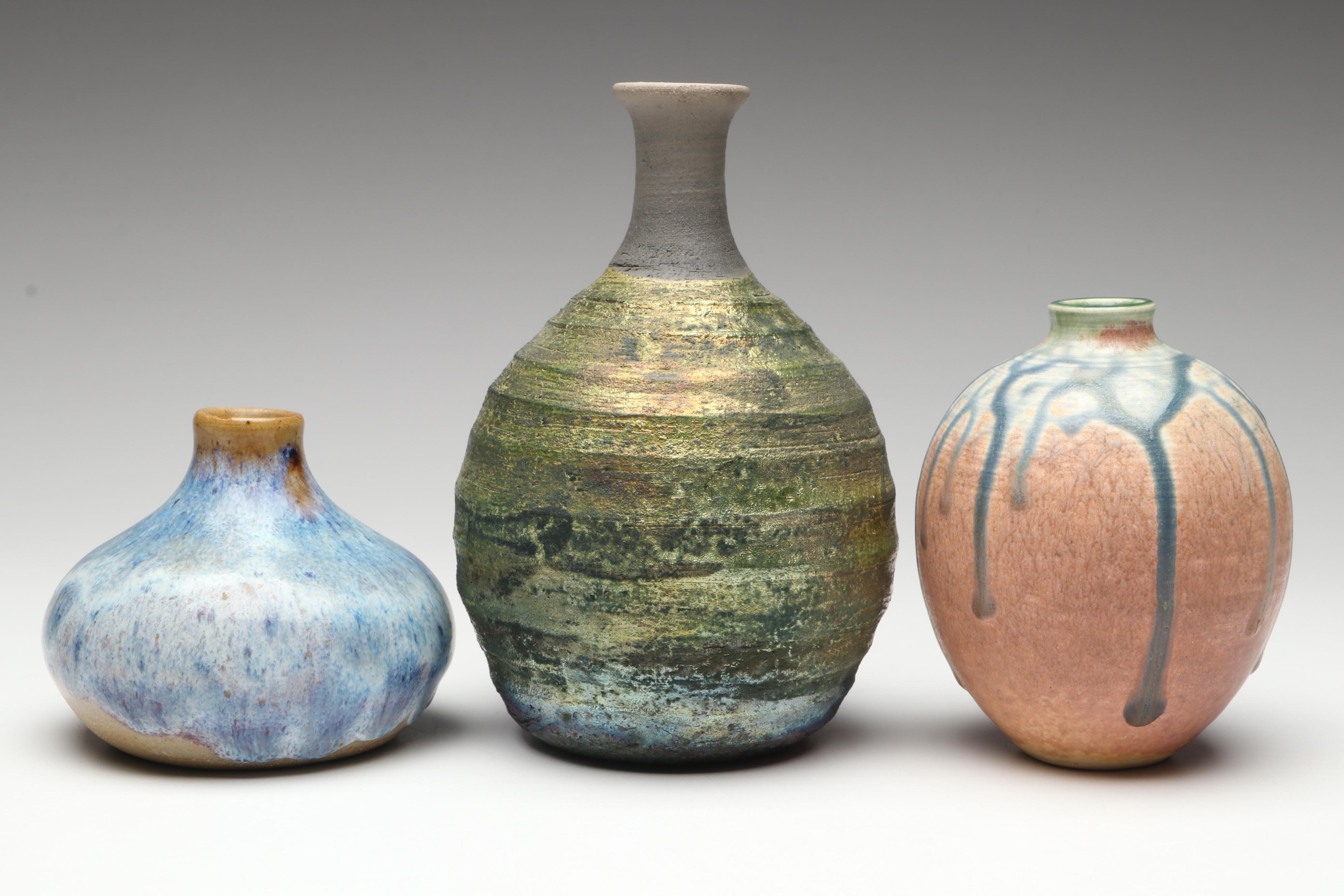 Lutz Art Pottery Stoneware Bud Vases