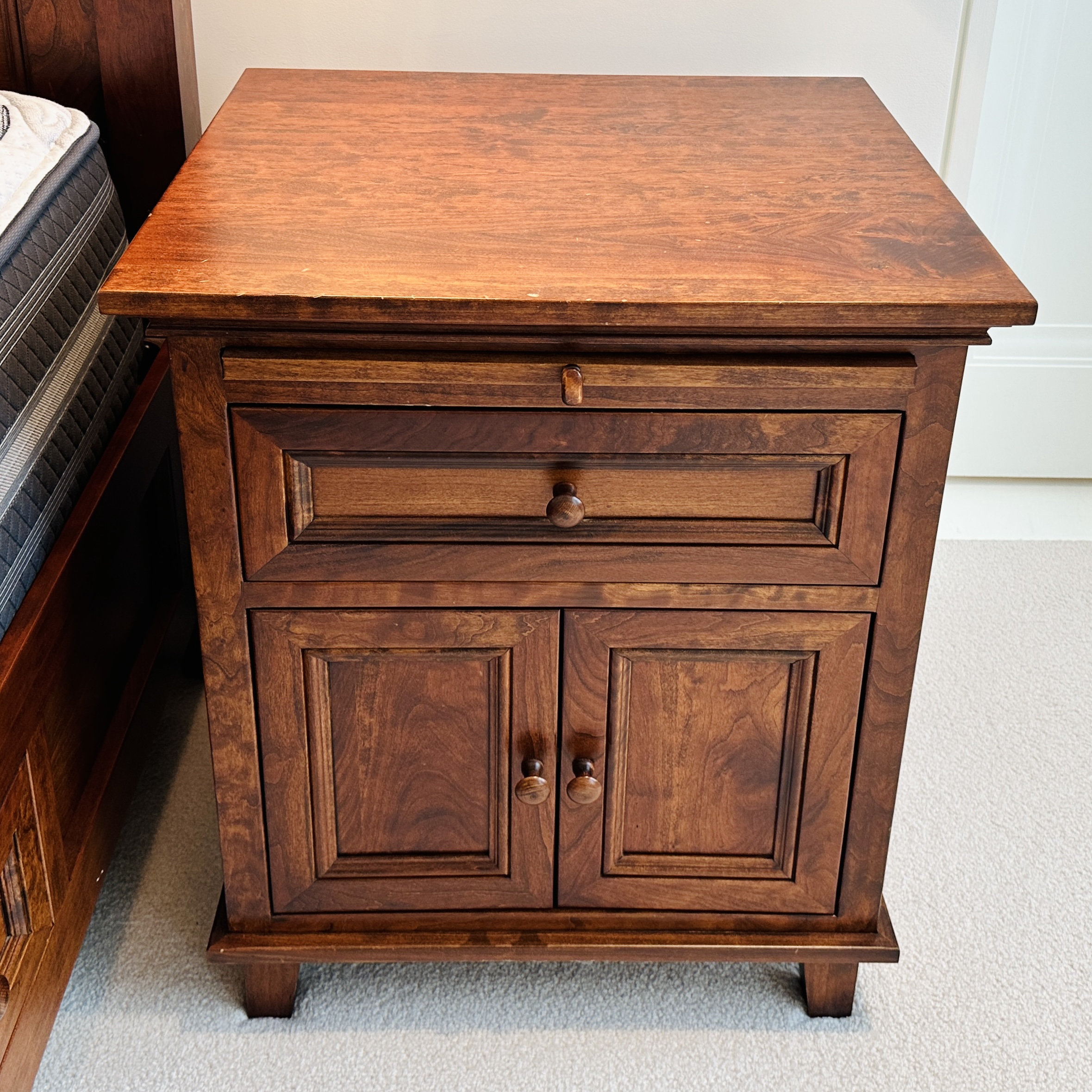 Shaker Style Cherry Finish Bed Frame with Coordinating Nightstands