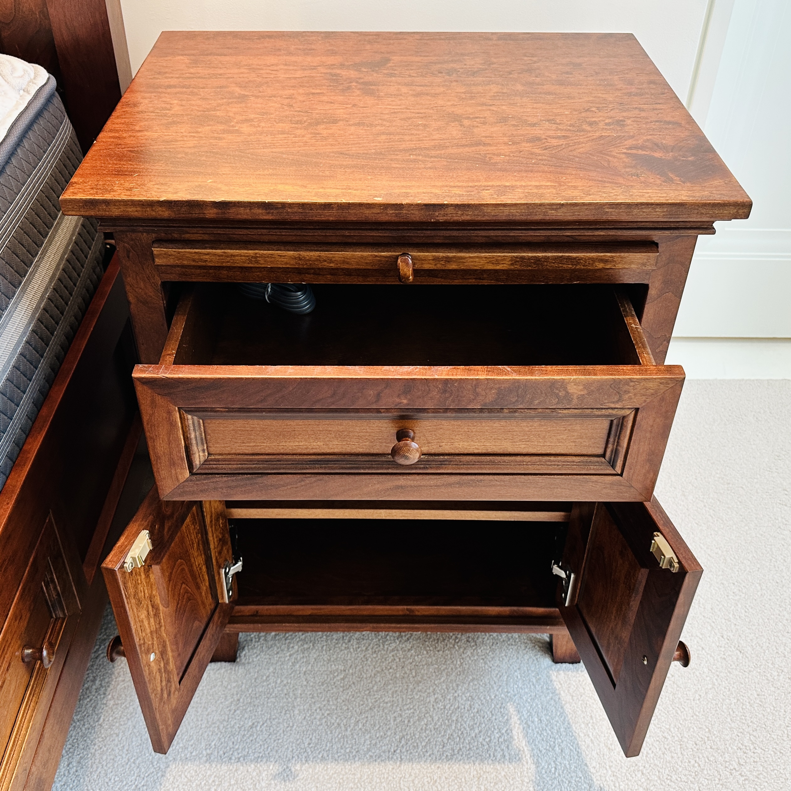 Shaker Style Cherry Finish Bed Frame with Coordinating Nightstands