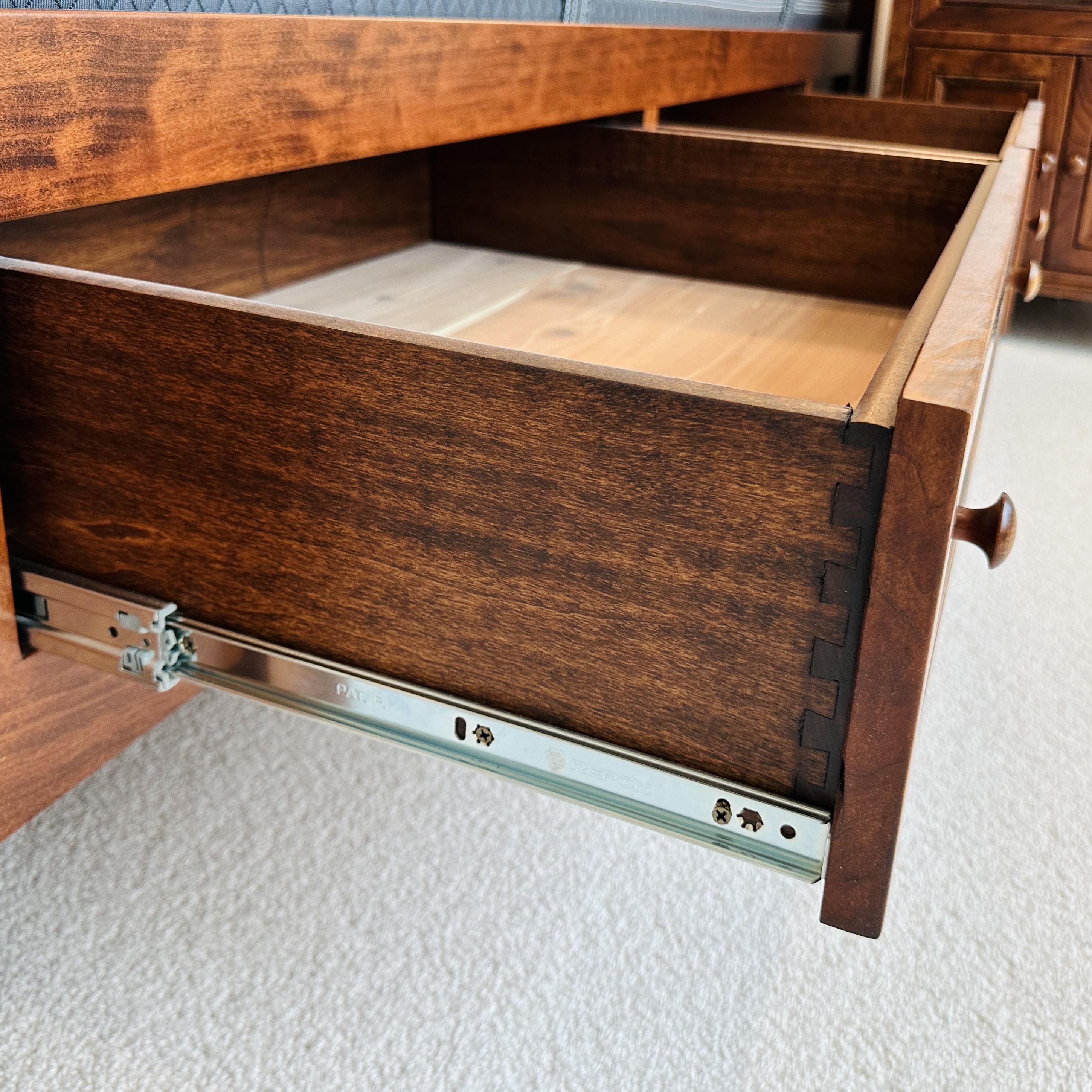 Shaker Style Cherry Finish Bed Frame with Coordinating Nightstands