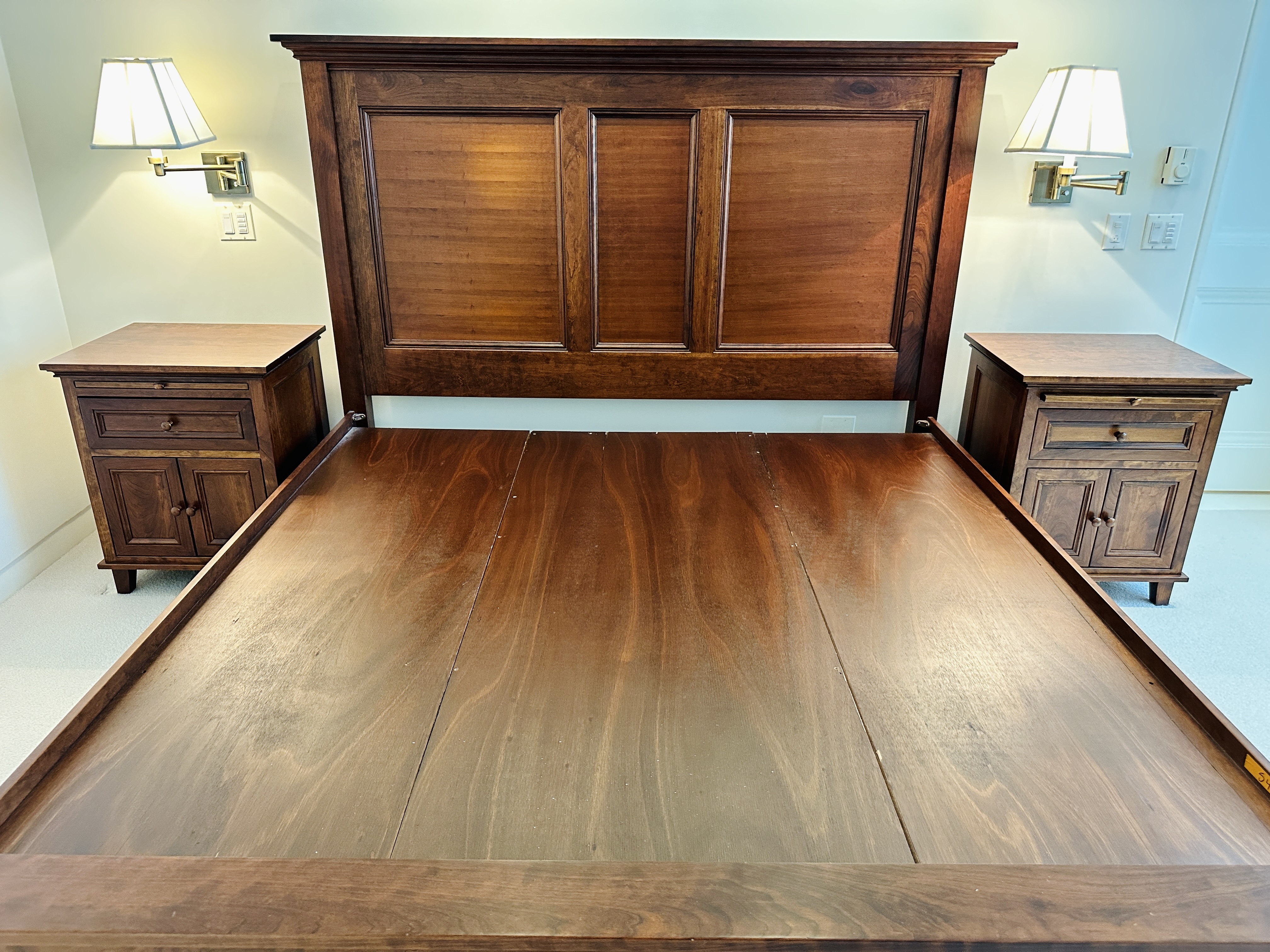 Shaker Style Cherry Finish Bed Frame with Coordinating Nightstands