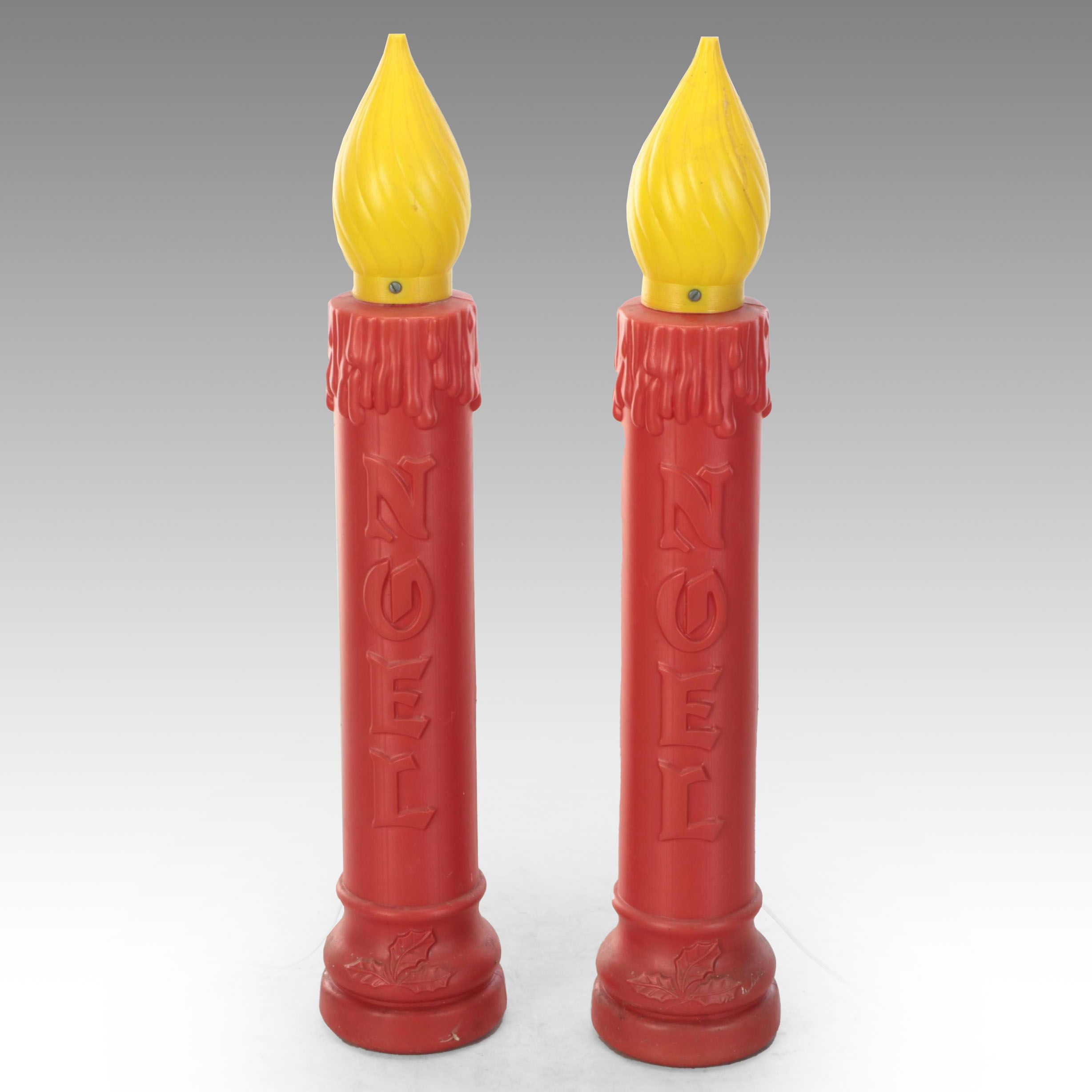 Christmas Plastic Blow Mold Noel Illuminated Floor Candles, Late 20th Century