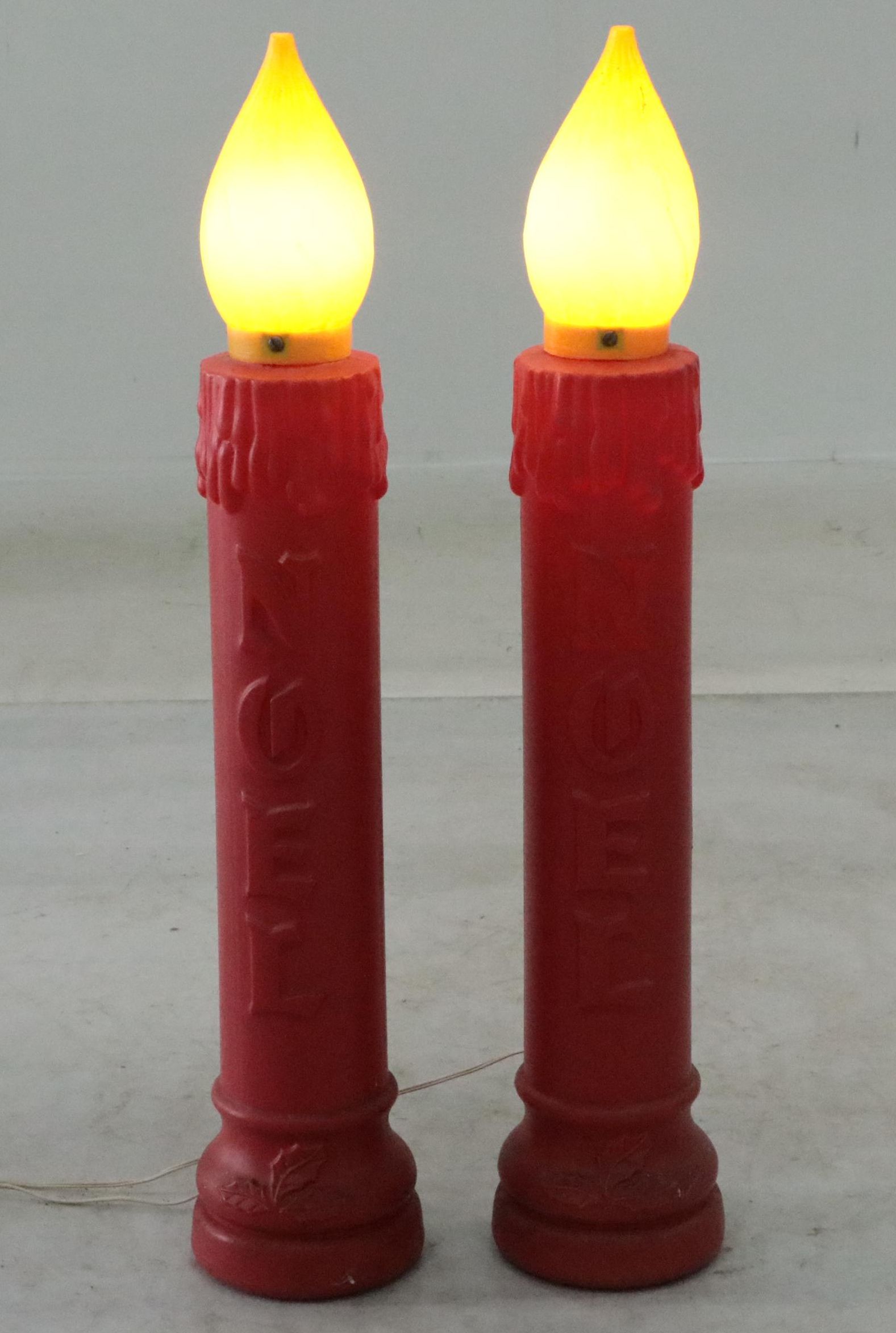 Christmas Plastic Blow Mold Noel Illuminated Floor Candles, Late 20th Century