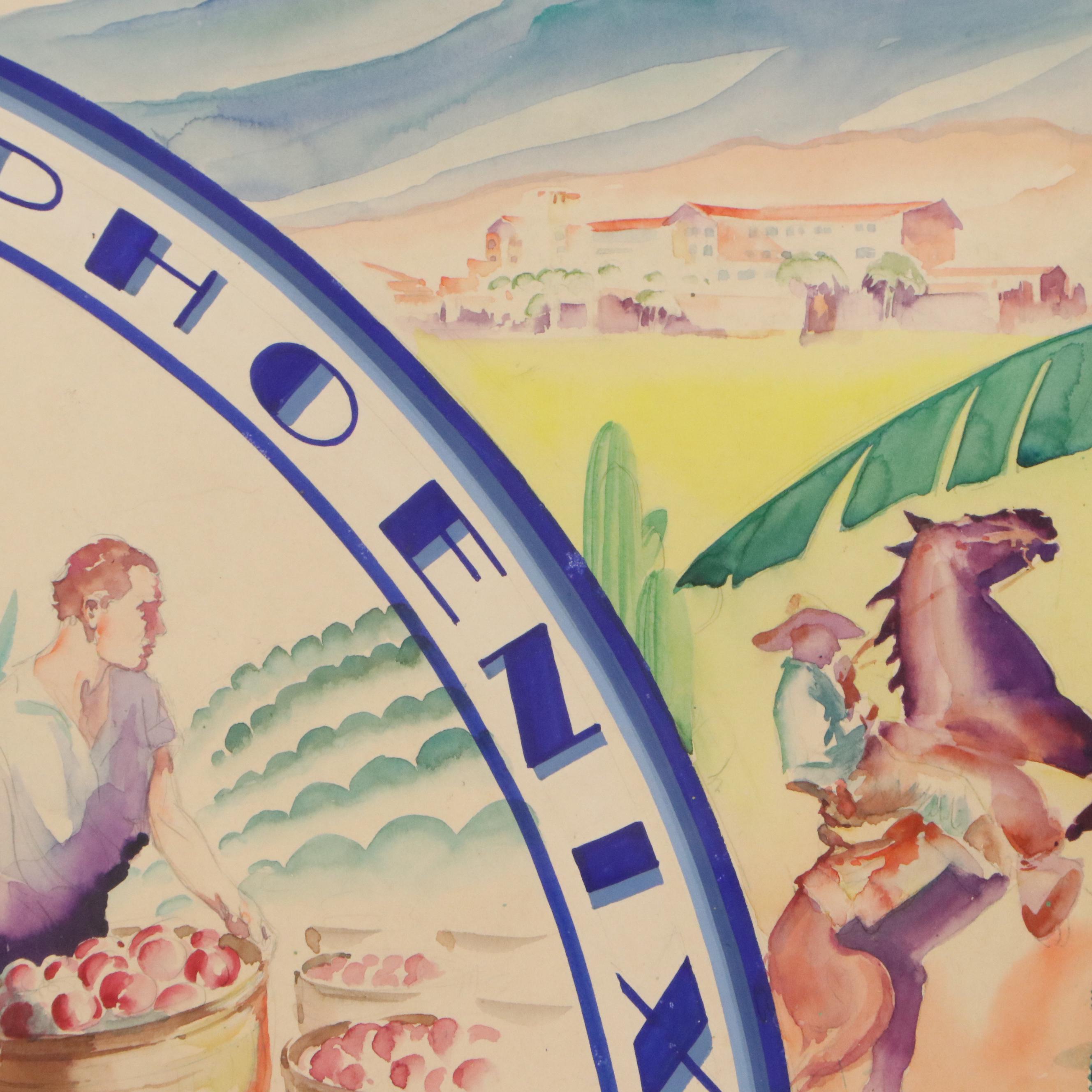 Watercolor Painting Attributed to Toomey & Volland "Phoenix," Early 20th Century