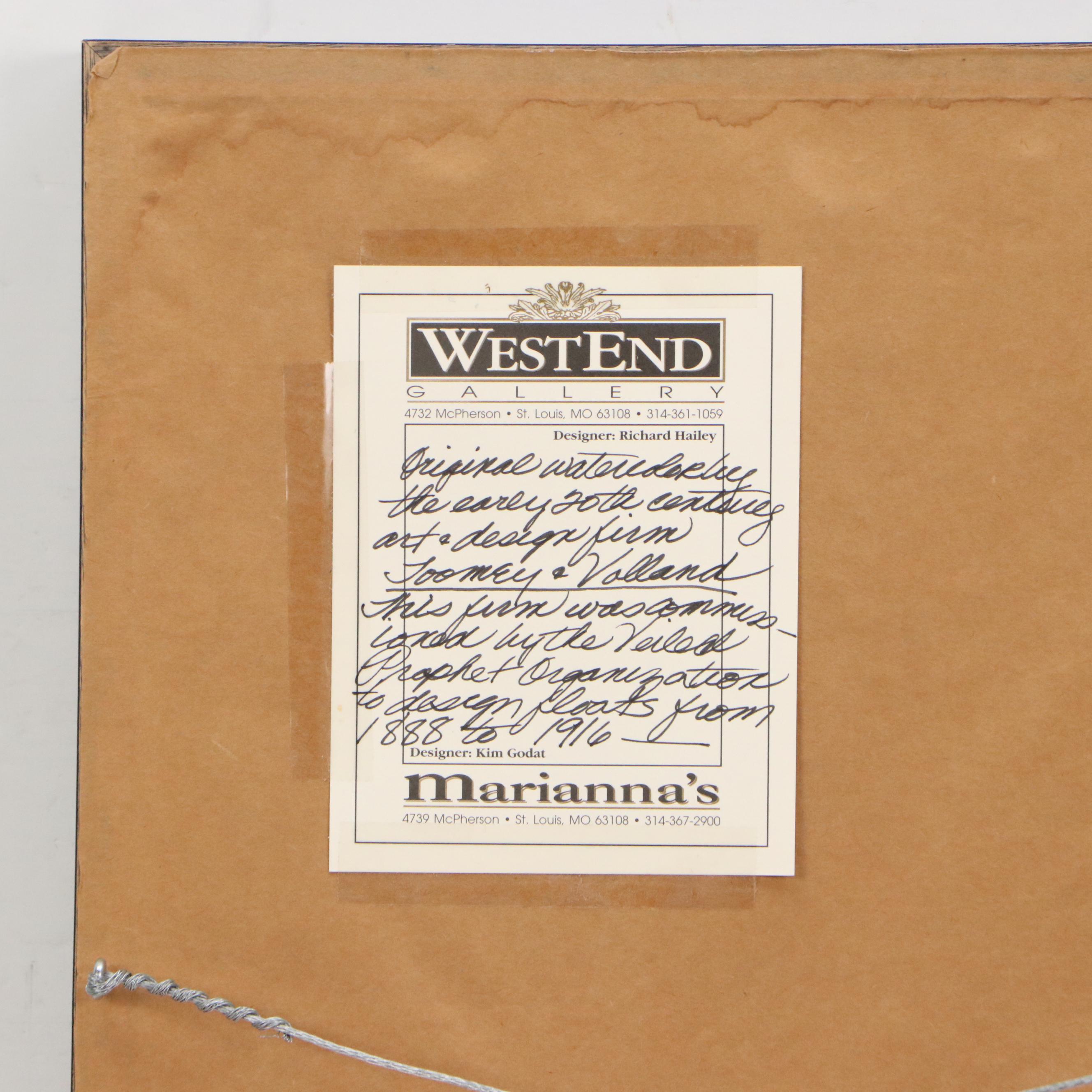 Watercolor Painting Attributed to Toomey & Volland "Phoenix," Early 20th Century