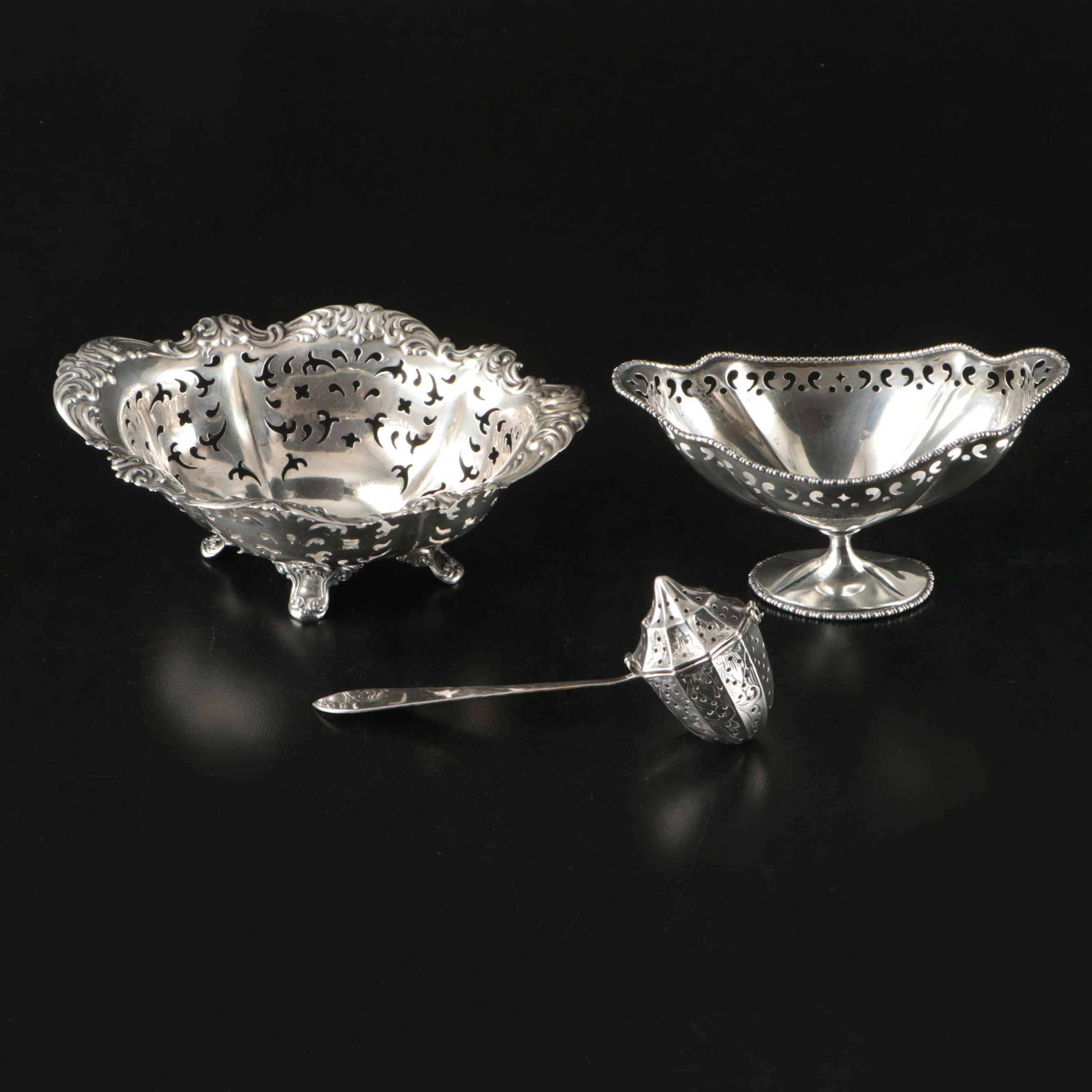 Alvin Sterling Bowl, Webster Sterling Tea Strainer, and Sterling Caviar Bowl