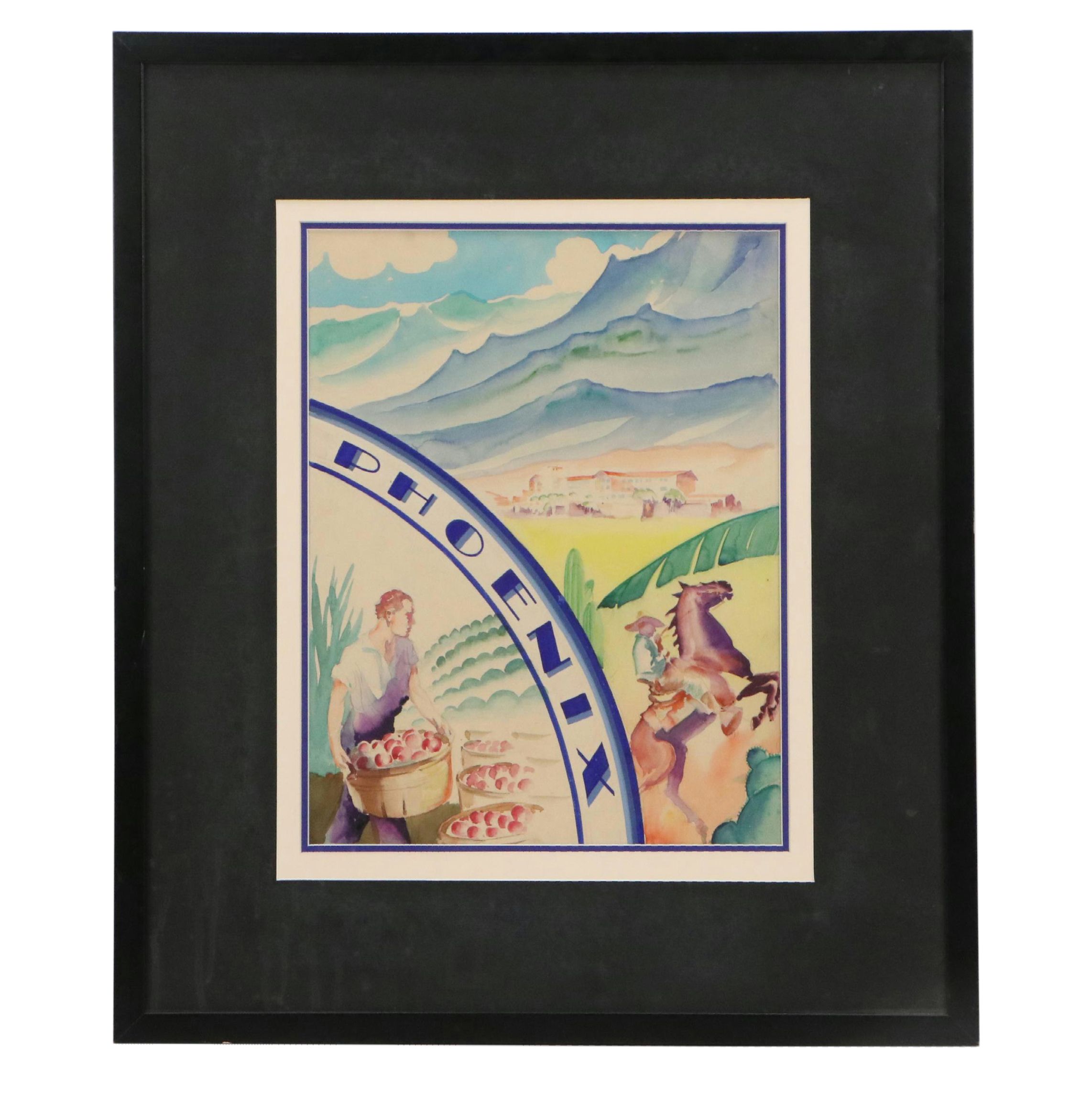 Watercolor Painting Attributed to Toomey & Volland "Phoenix," Early 20th Century