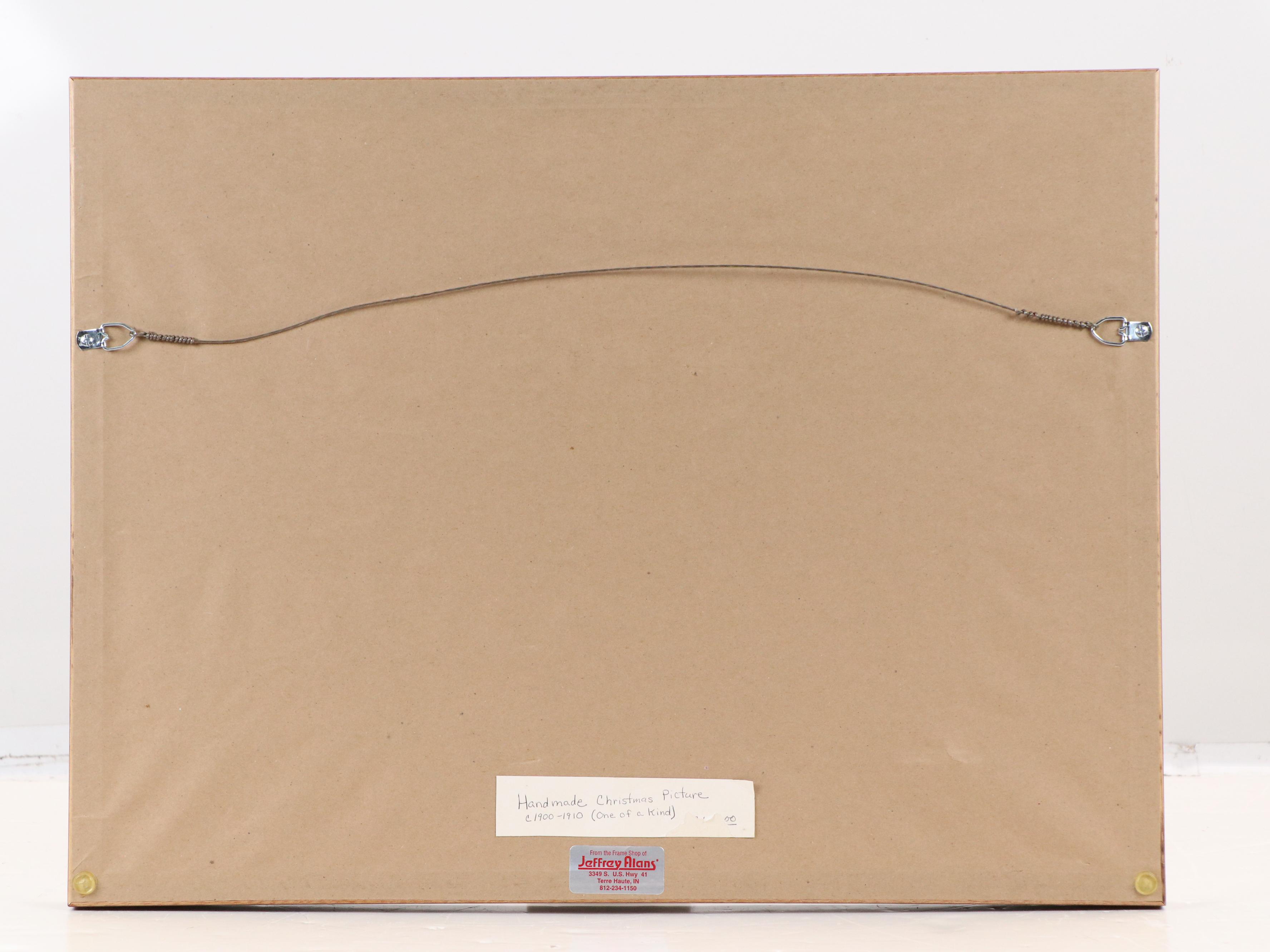 Christmas Collage with Knit Panel and Beads, Early 20th Century