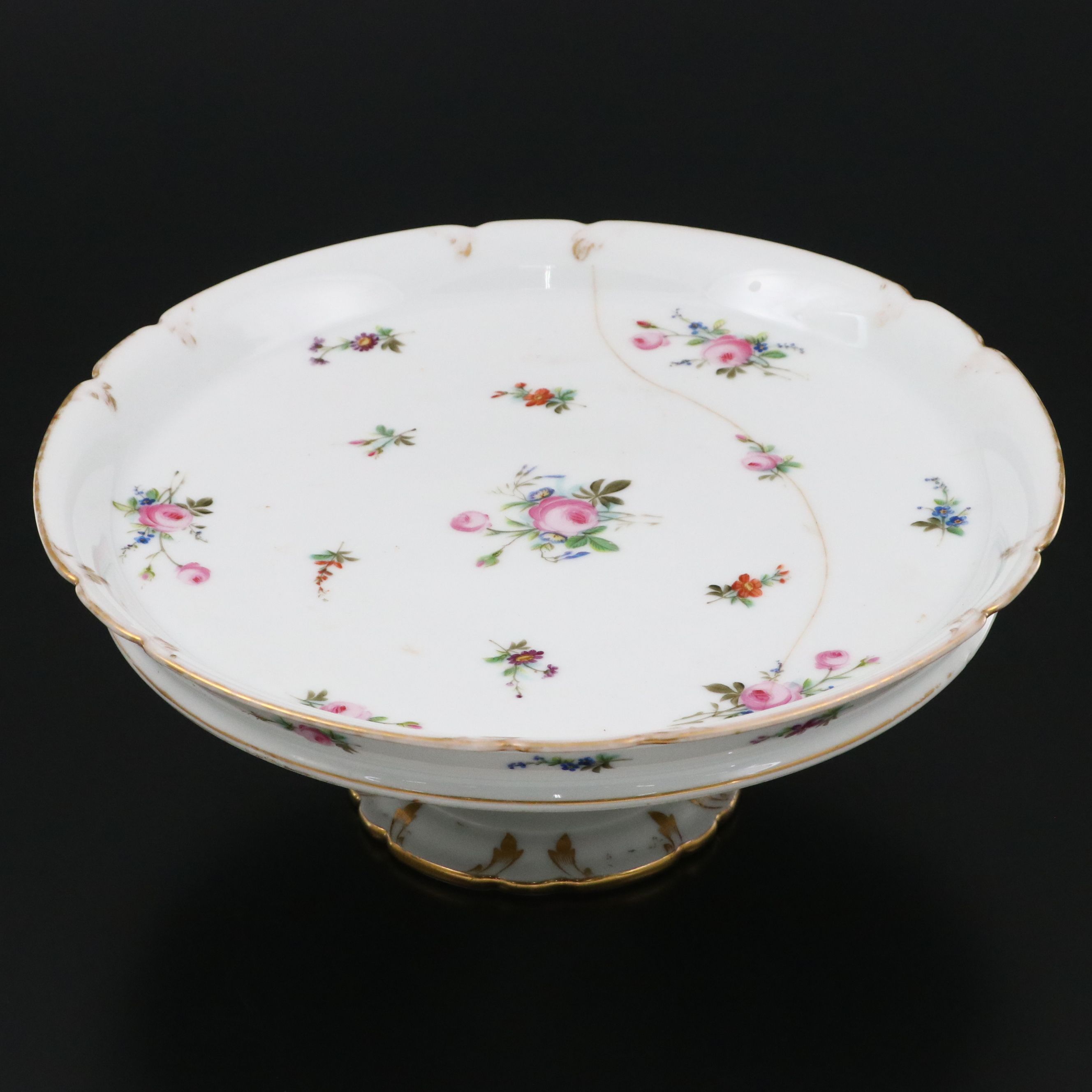 European Porcelain Hand-Painted Dessert Stand, 19th Century