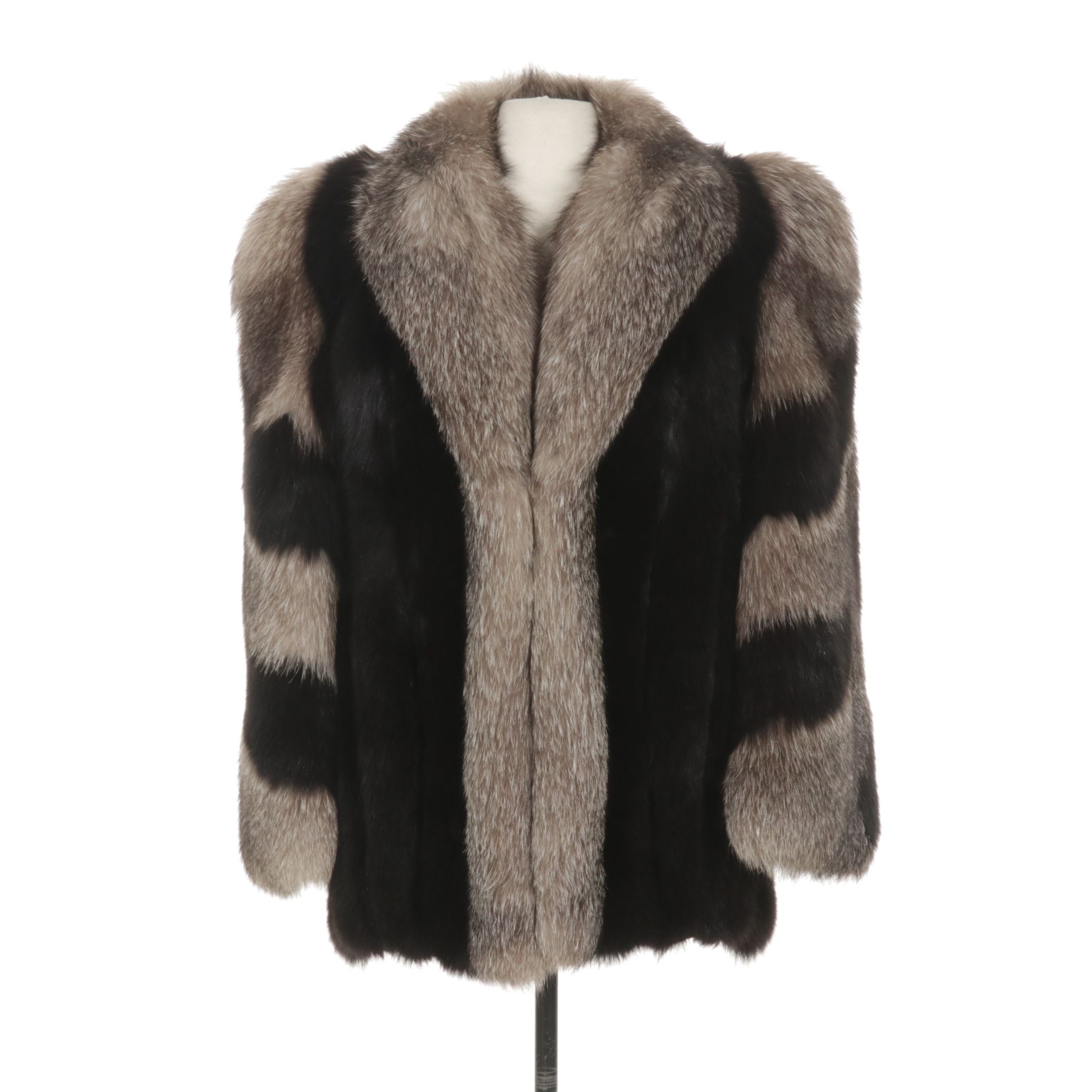 Mixed Silver and Black Fox Fur Jacket