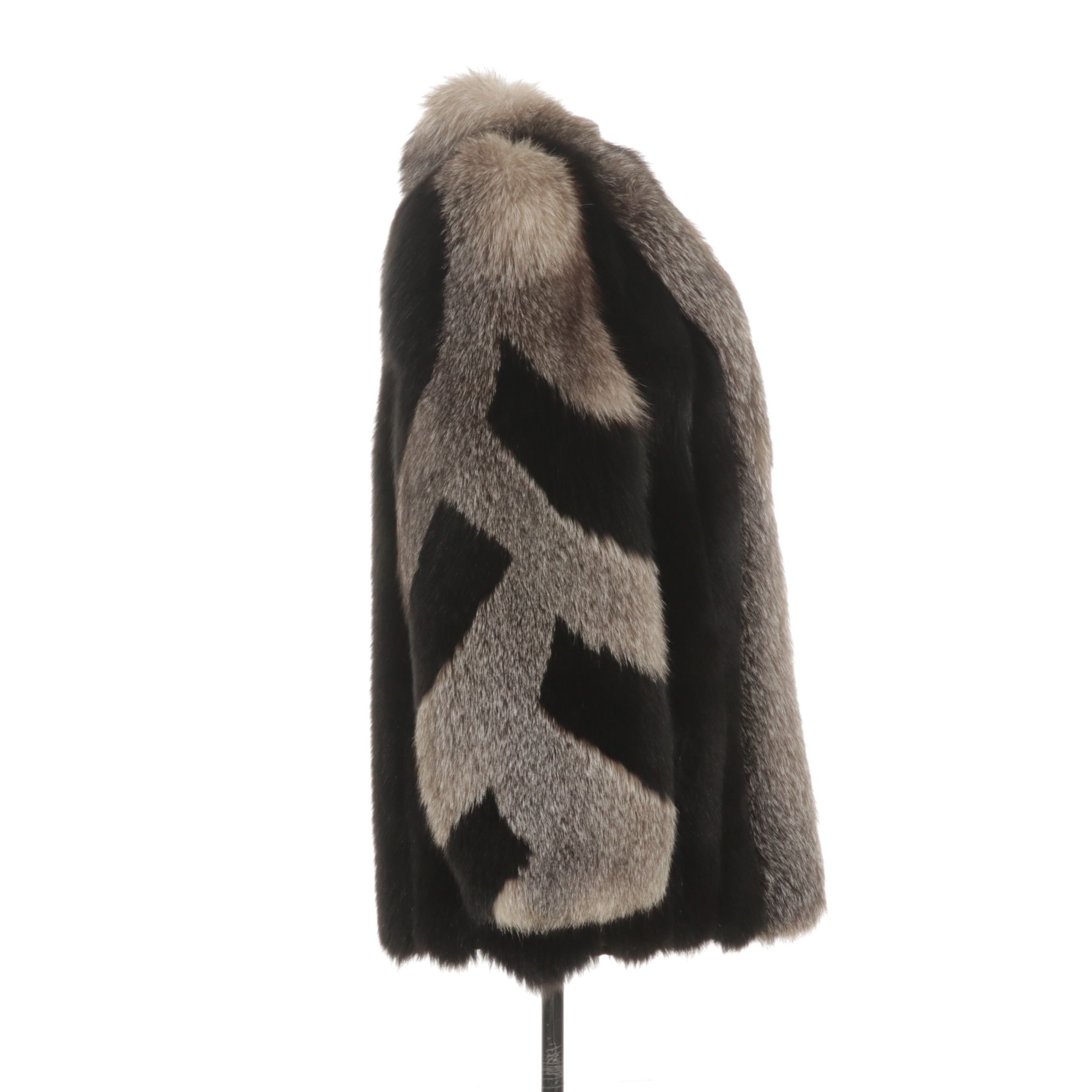 Mixed Silver and Black Fox Fur Jacket
