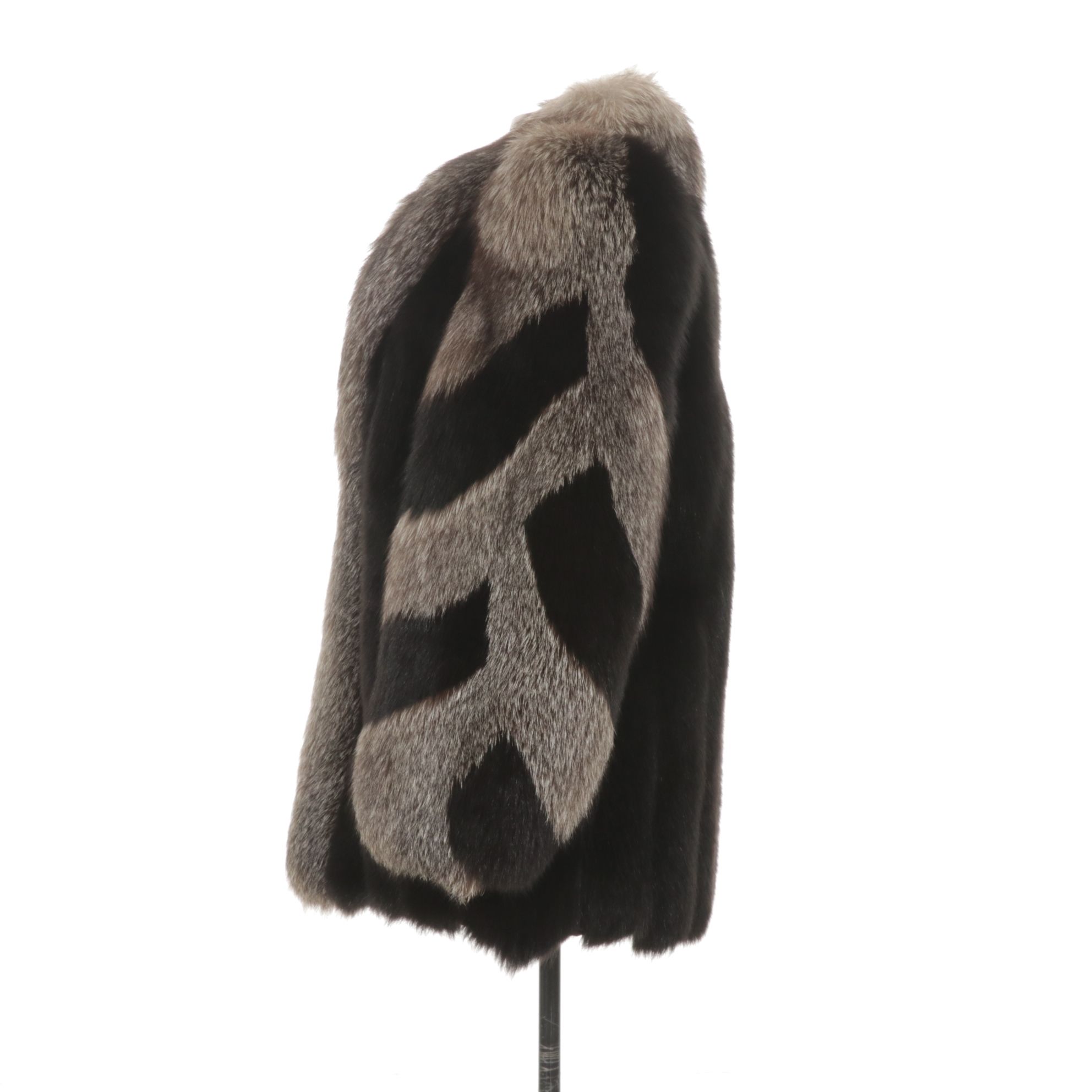 Mixed Silver and Black Fox Fur Jacket