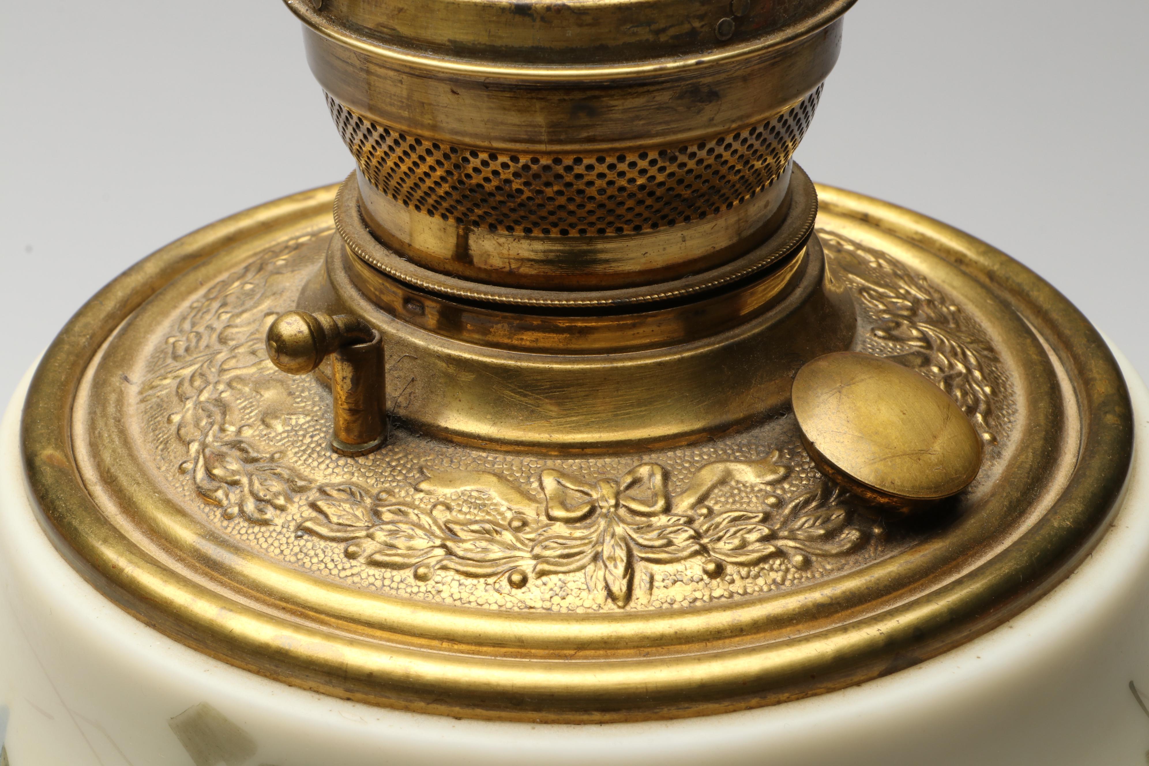 Hand-Painted Floral Glass Parlor Lamp, Early to Mid-20th Century