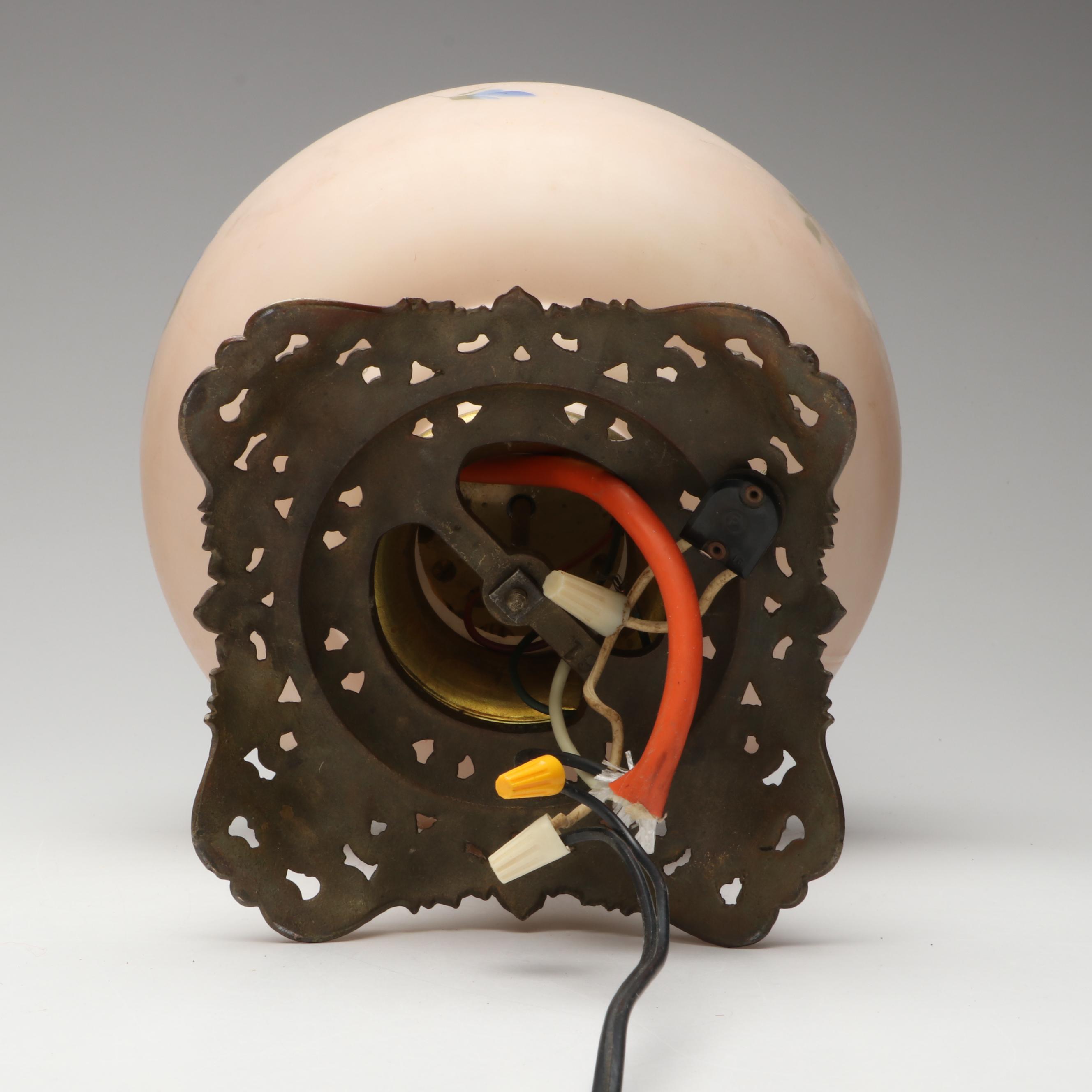 Hand-Painted Floral Glass Parlor Lamp, Early to Mid-20th Century