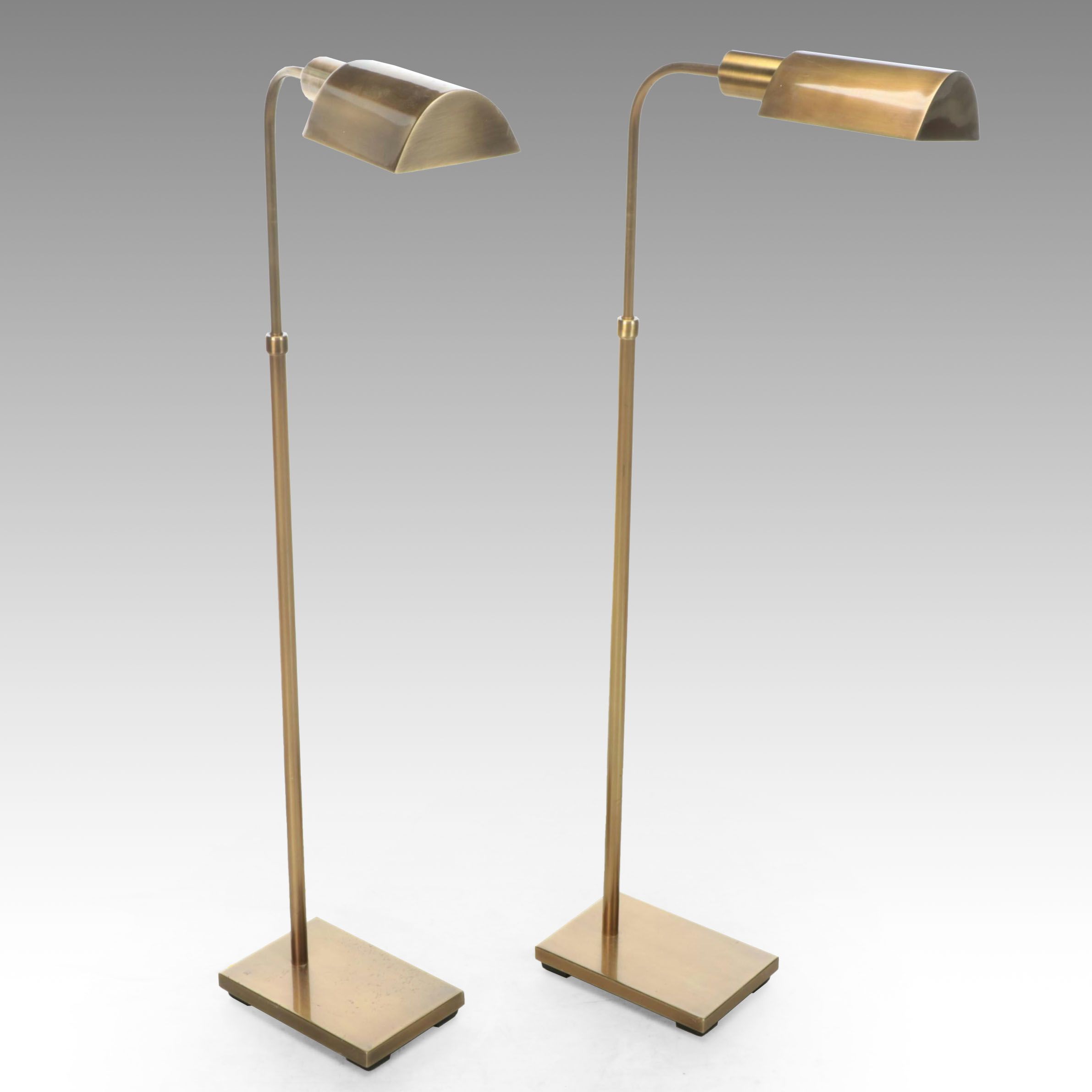 Pair of Brushed Brass Pharmacy Style Floor Lamps, 2015