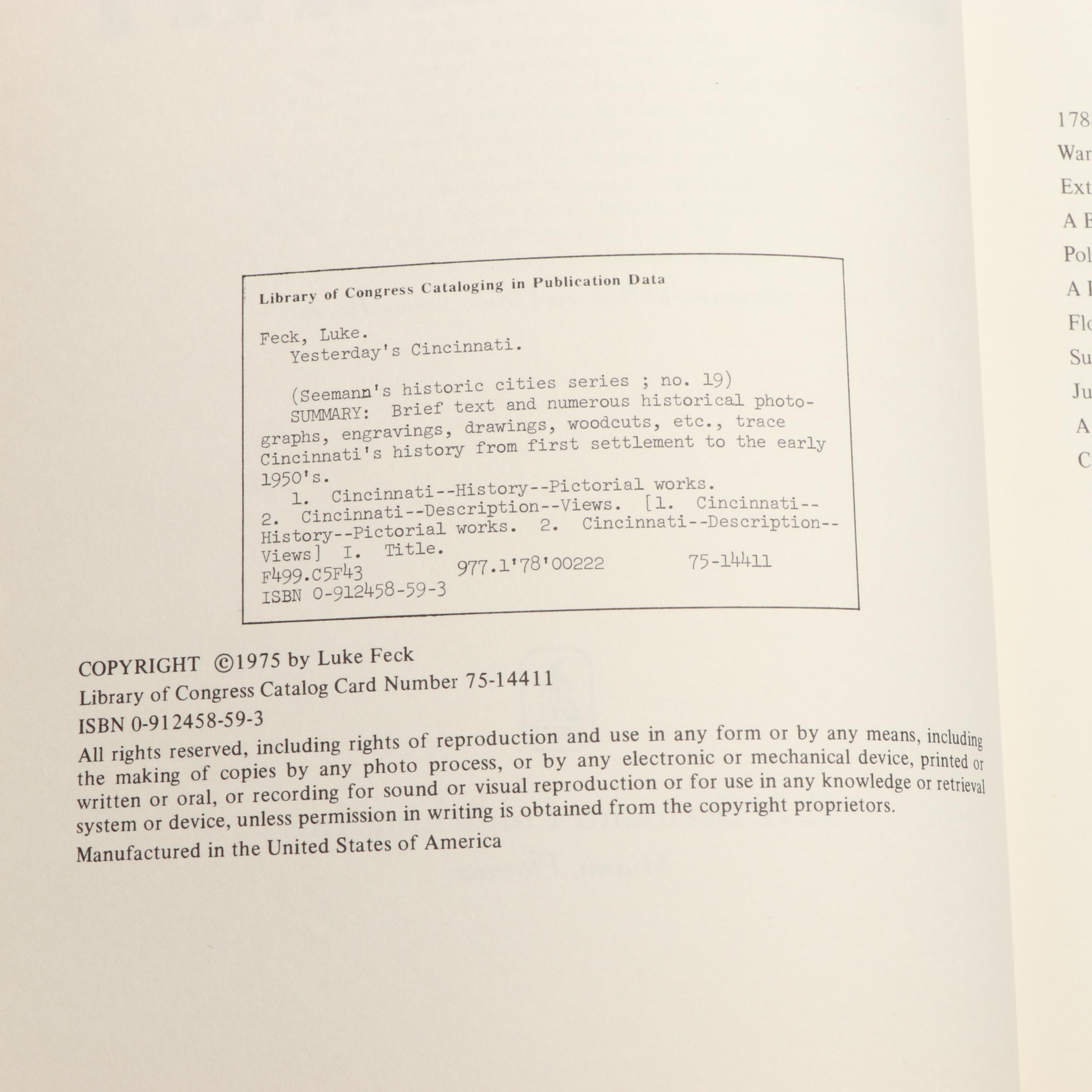 "Yesterday's Cincinnati" by Luke Feck and Other Cincinnati History Books