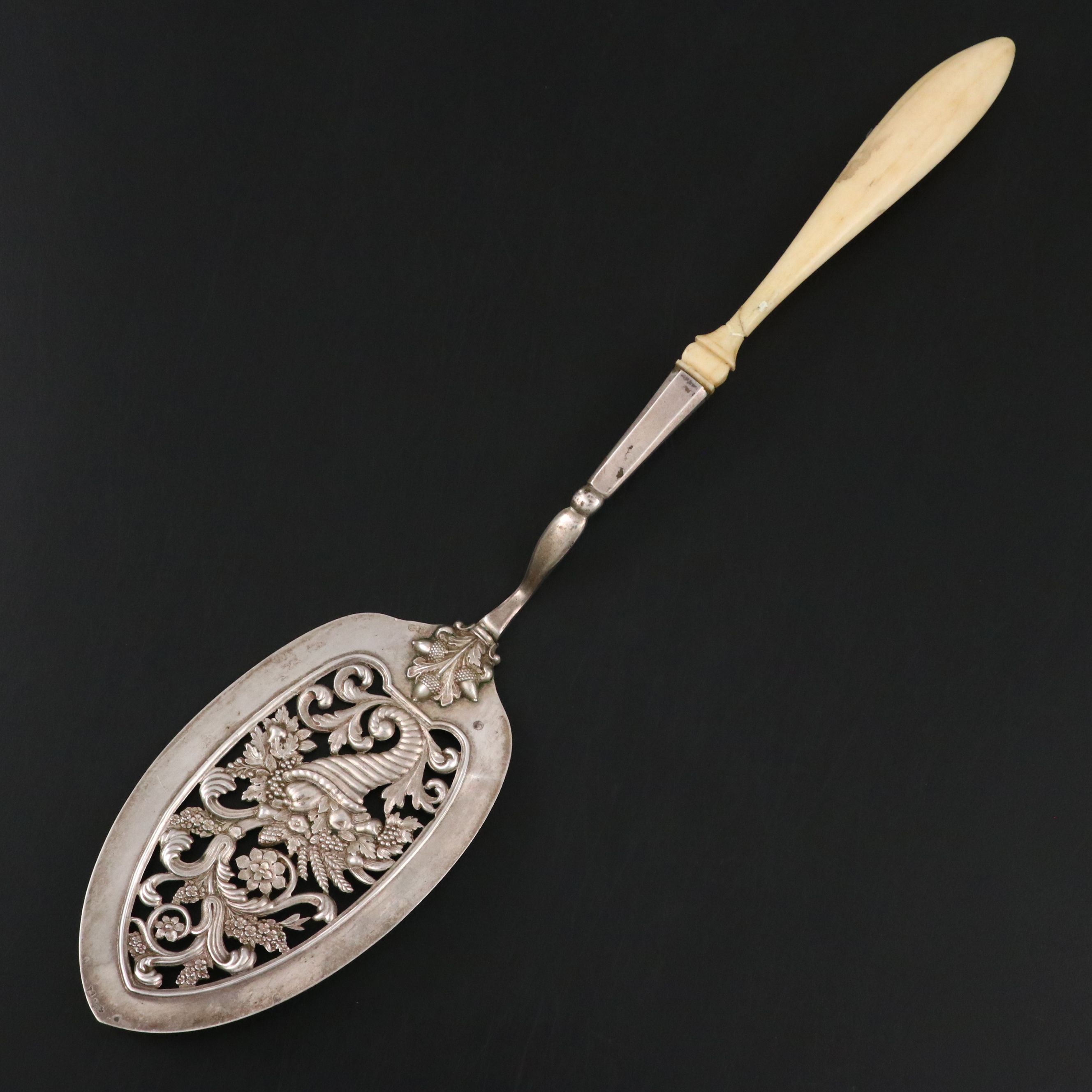 Continental European Silver Plate and Carved Bone Handle Server, 19th Century