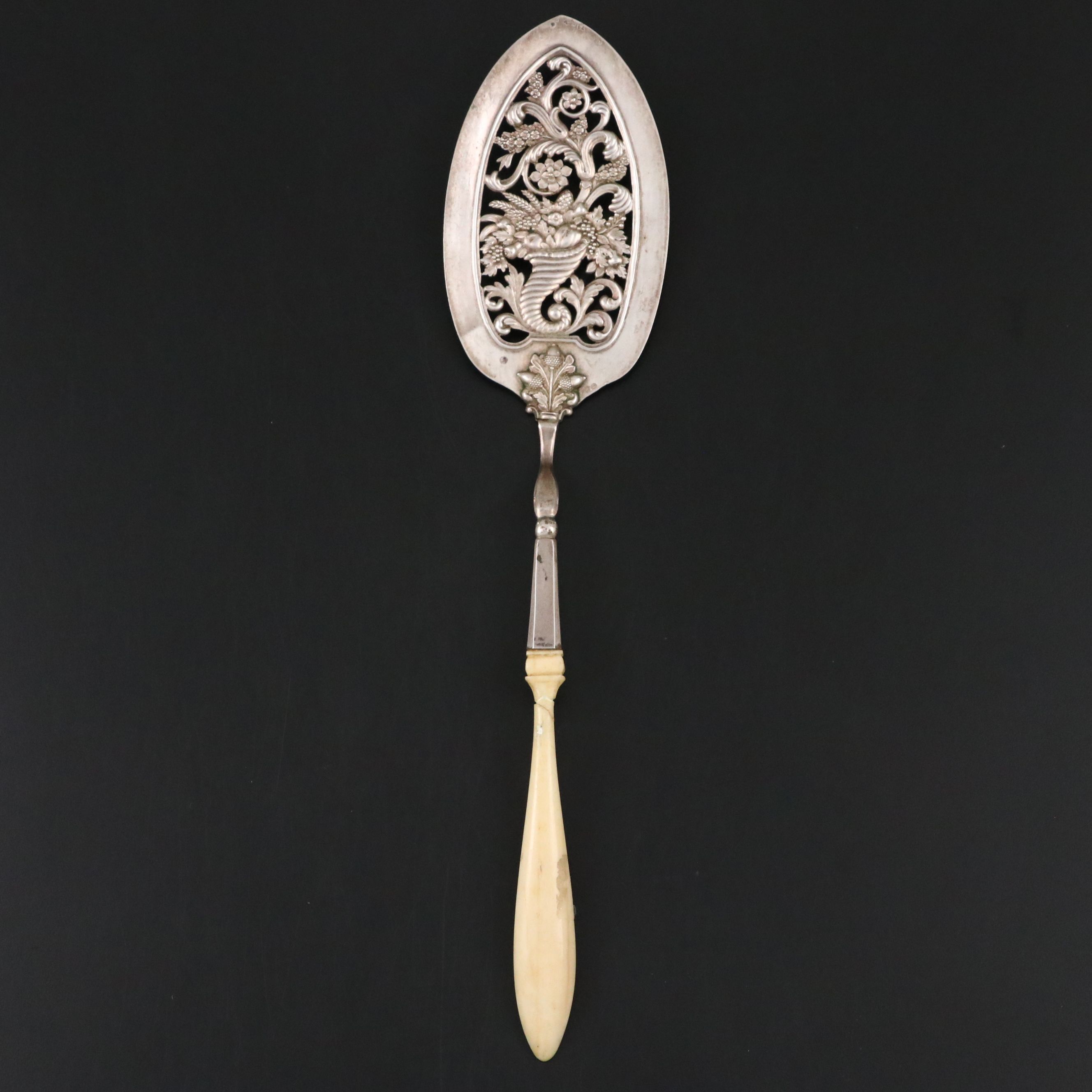 Continental European Silver Plate and Carved Bone Handle Server, 19th Century