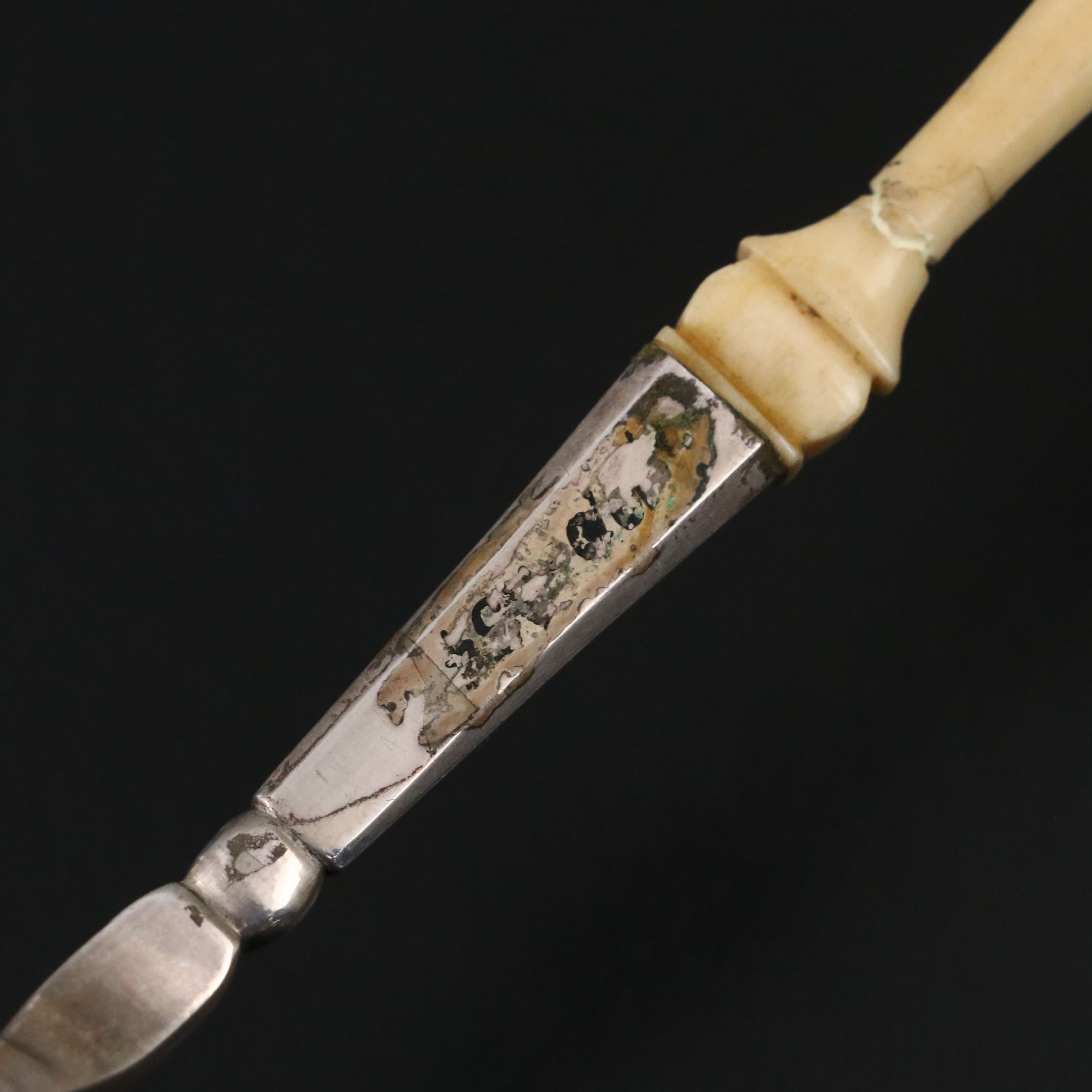 Continental European Silver Plate and Carved Bone Handle Server, 19th Century