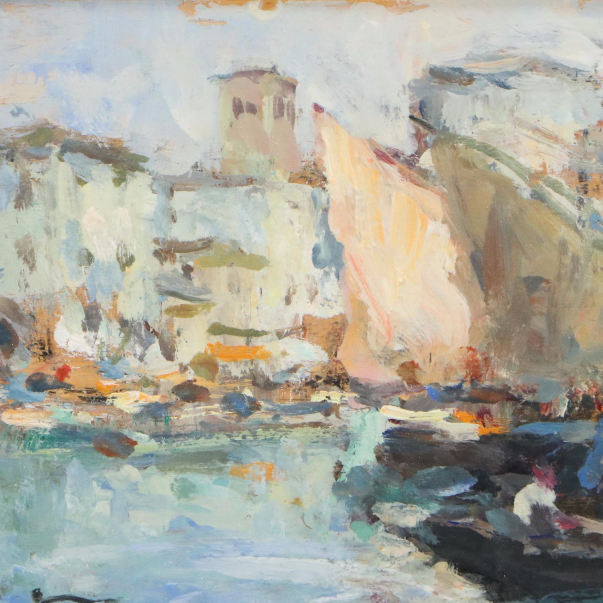 Luigi Pagan Impressionistic Oil Painting of Venetian Boat Scene, 20th Century