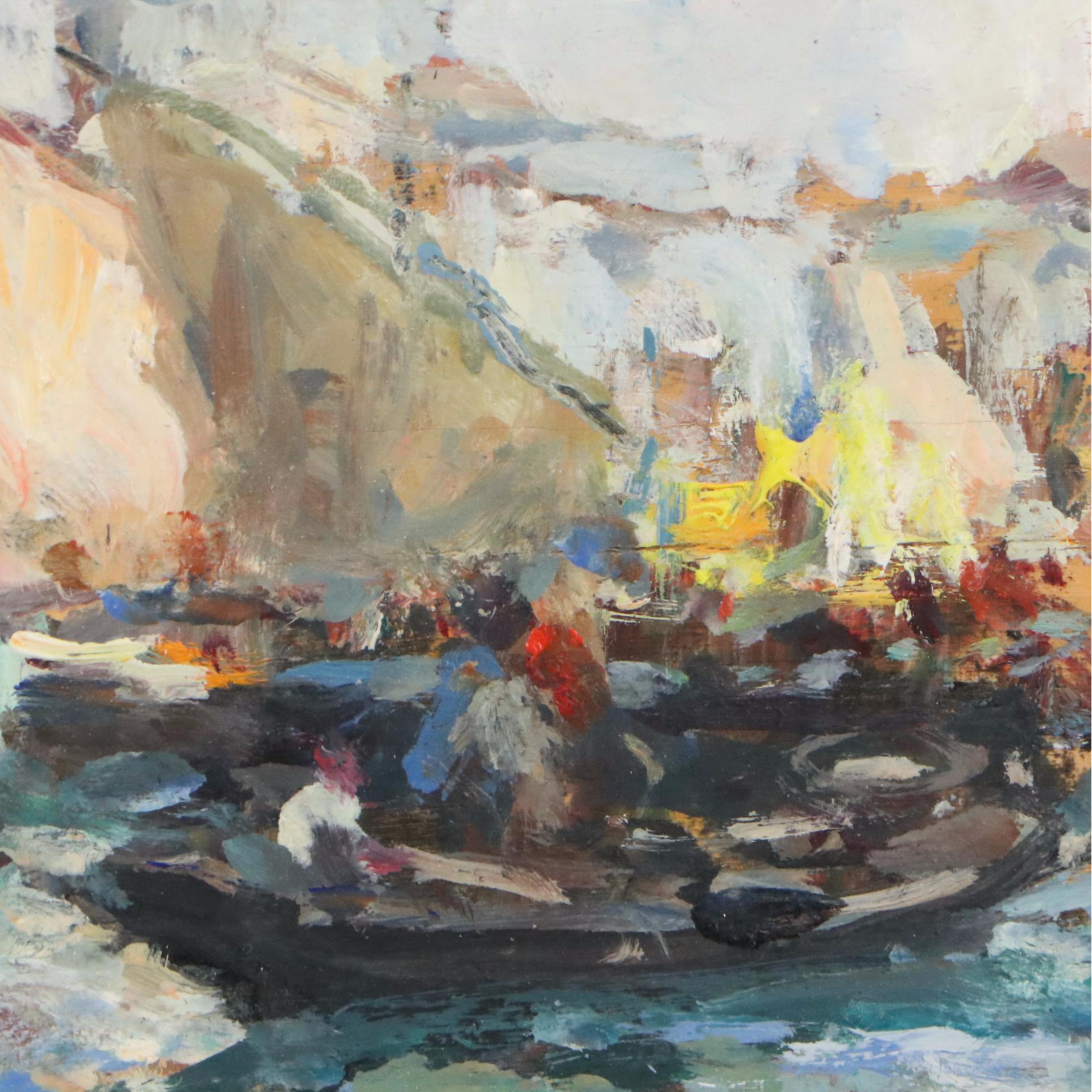 Luigi Pagan Impressionistic Oil Painting of Venetian Boat Scene, 20th Century