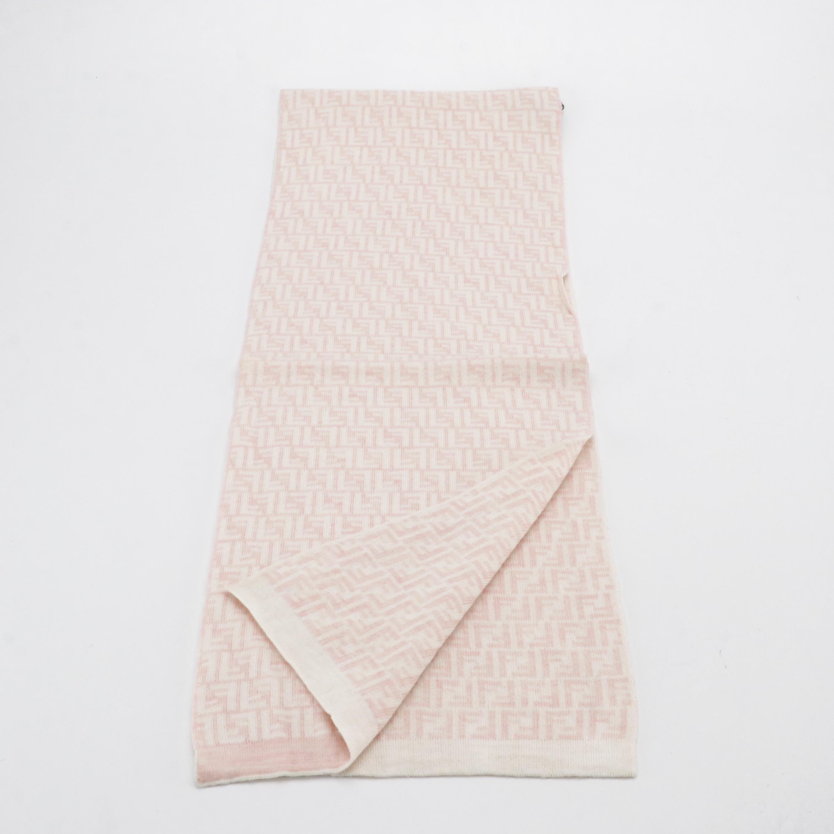 Fendi FF Logo Wool Scarf in Pink/White with Tags