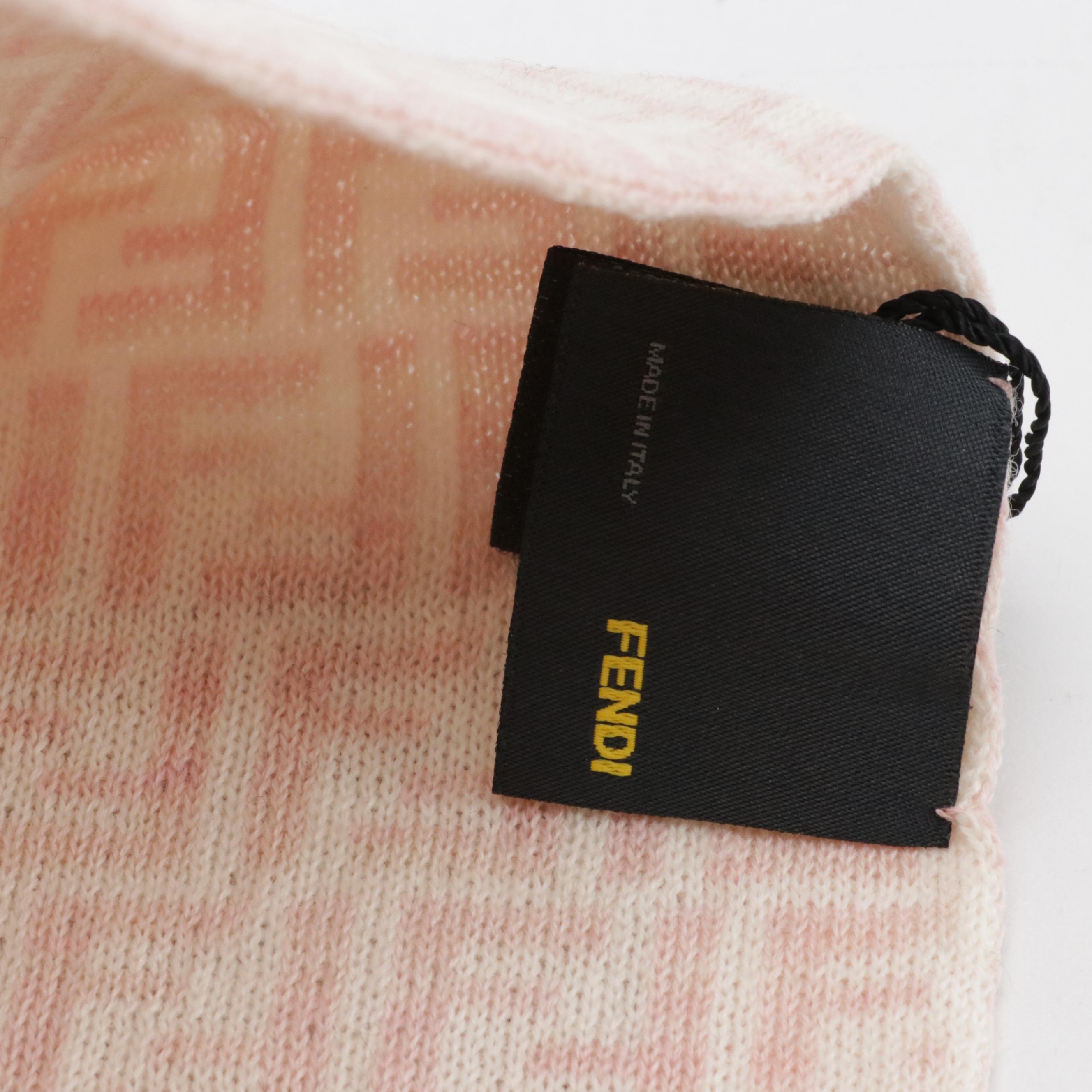 Fendi FF Logo Wool Scarf in Pink/White with Tags