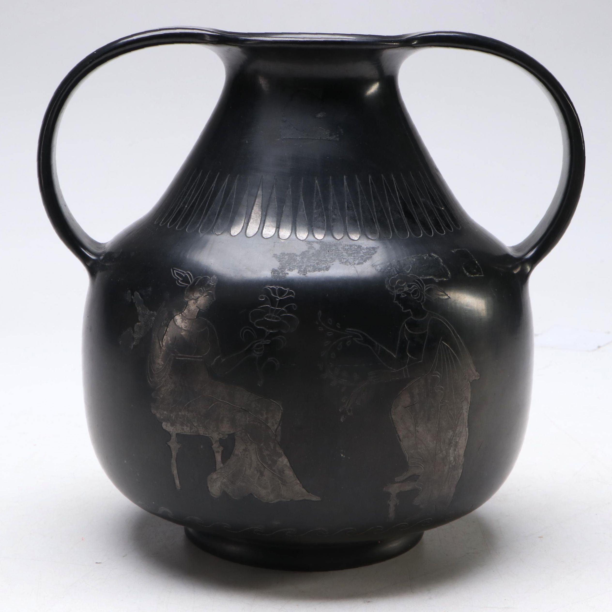 Carlo Alberto Rossi Signed Bucchero Ware Amphora Vase, Mid-20th Century