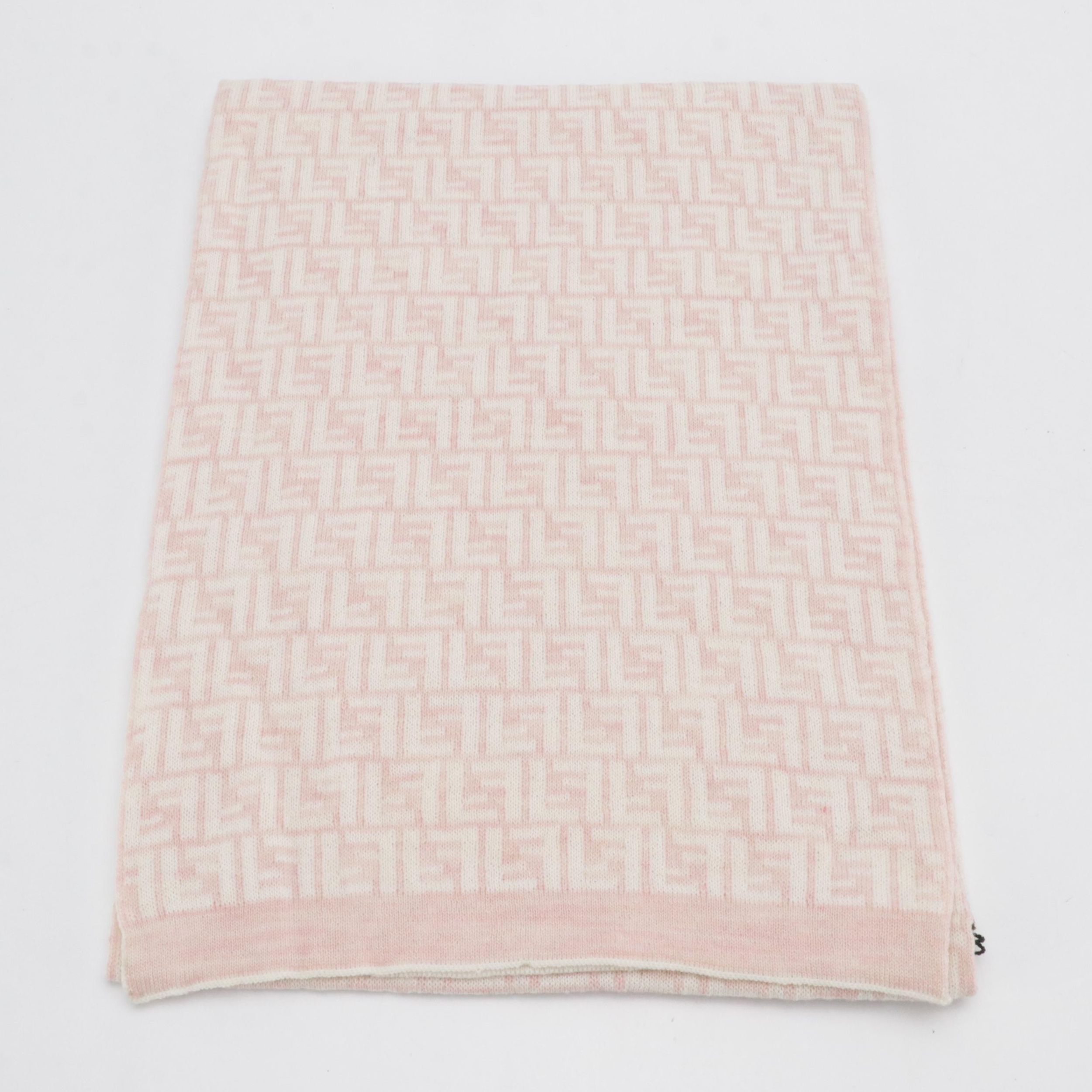 Fendi FF Logo Wool Scarf in Pink/White with Tags