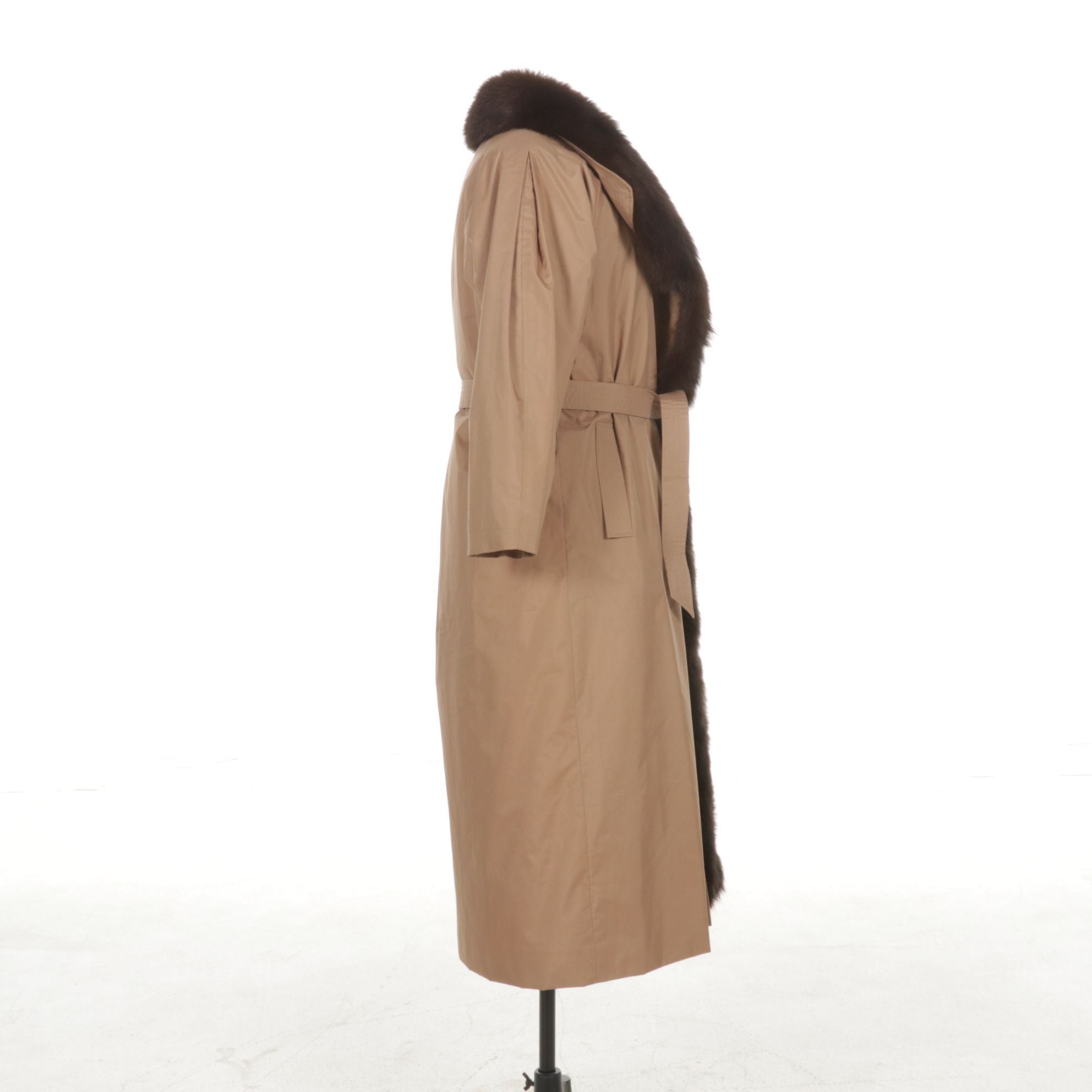 New Zealand Opossum Fur Lined Storm Coat with Fox Fur Collar