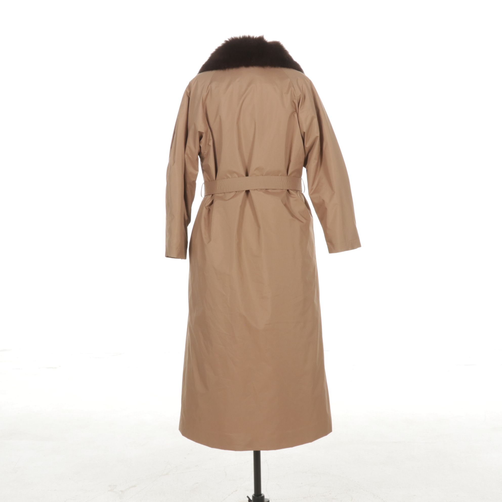 New Zealand Opossum Fur Lined Storm Coat with Fox Fur Collar