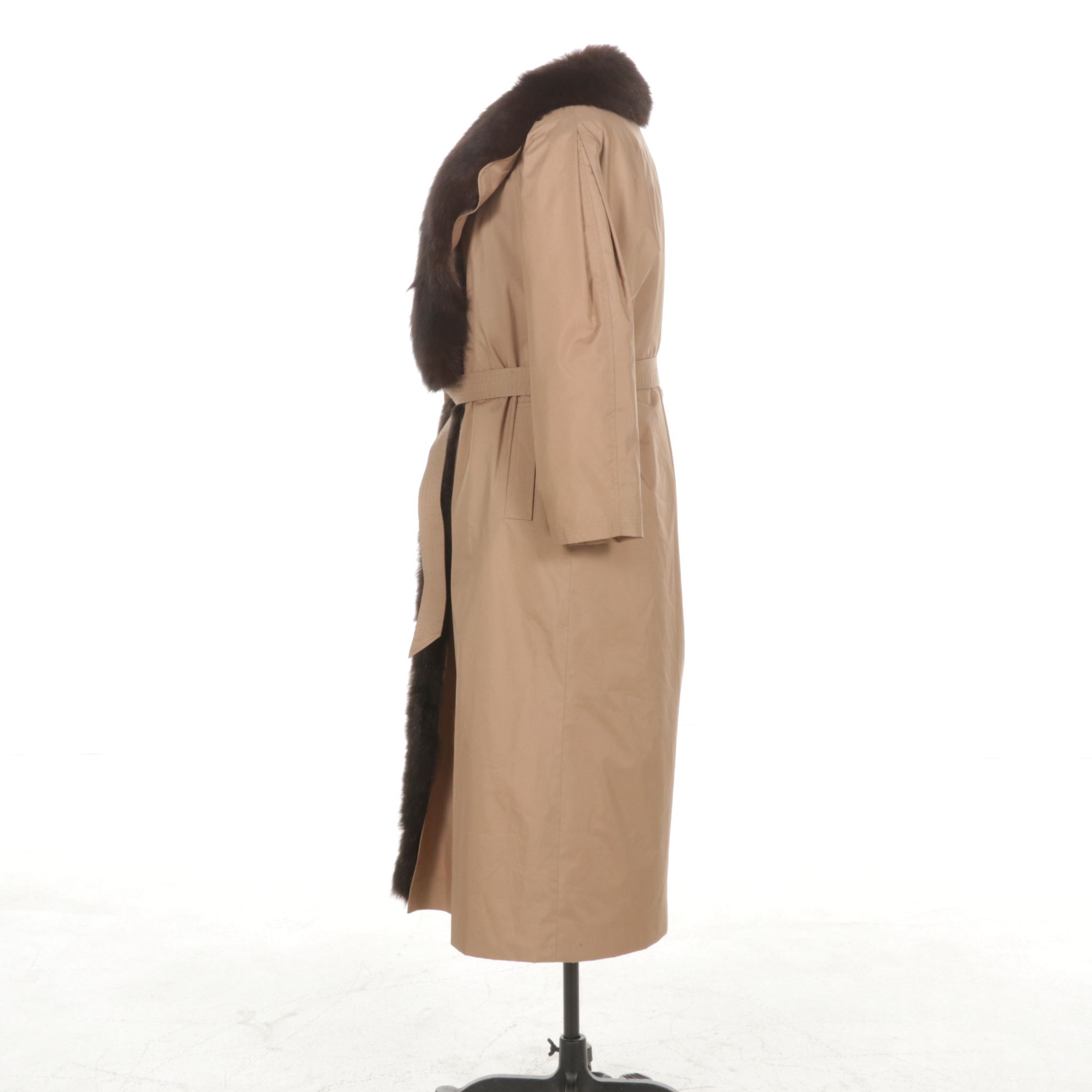 New Zealand Opossum Fur Lined Storm Coat with Fox Fur Collar