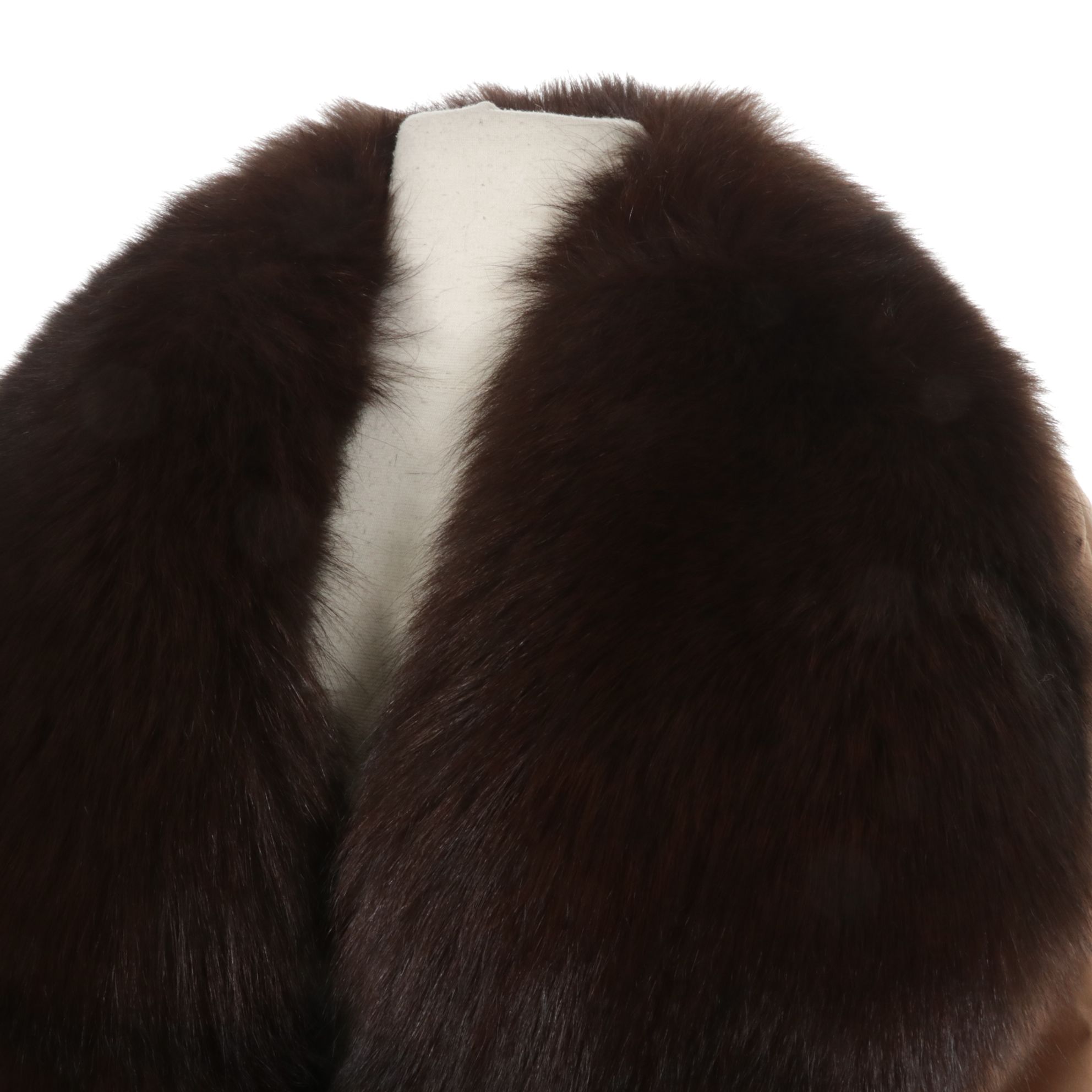 New Zealand Opossum Fur Lined Storm Coat with Fox Fur Collar