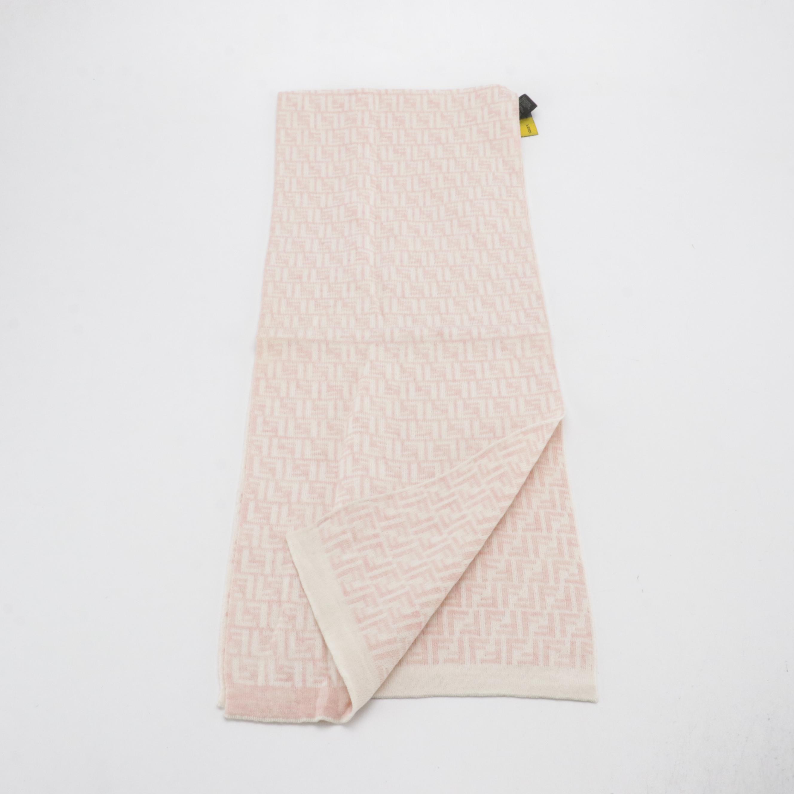 Fendi FF Logo Wool Scarf in Pink/White with Tags