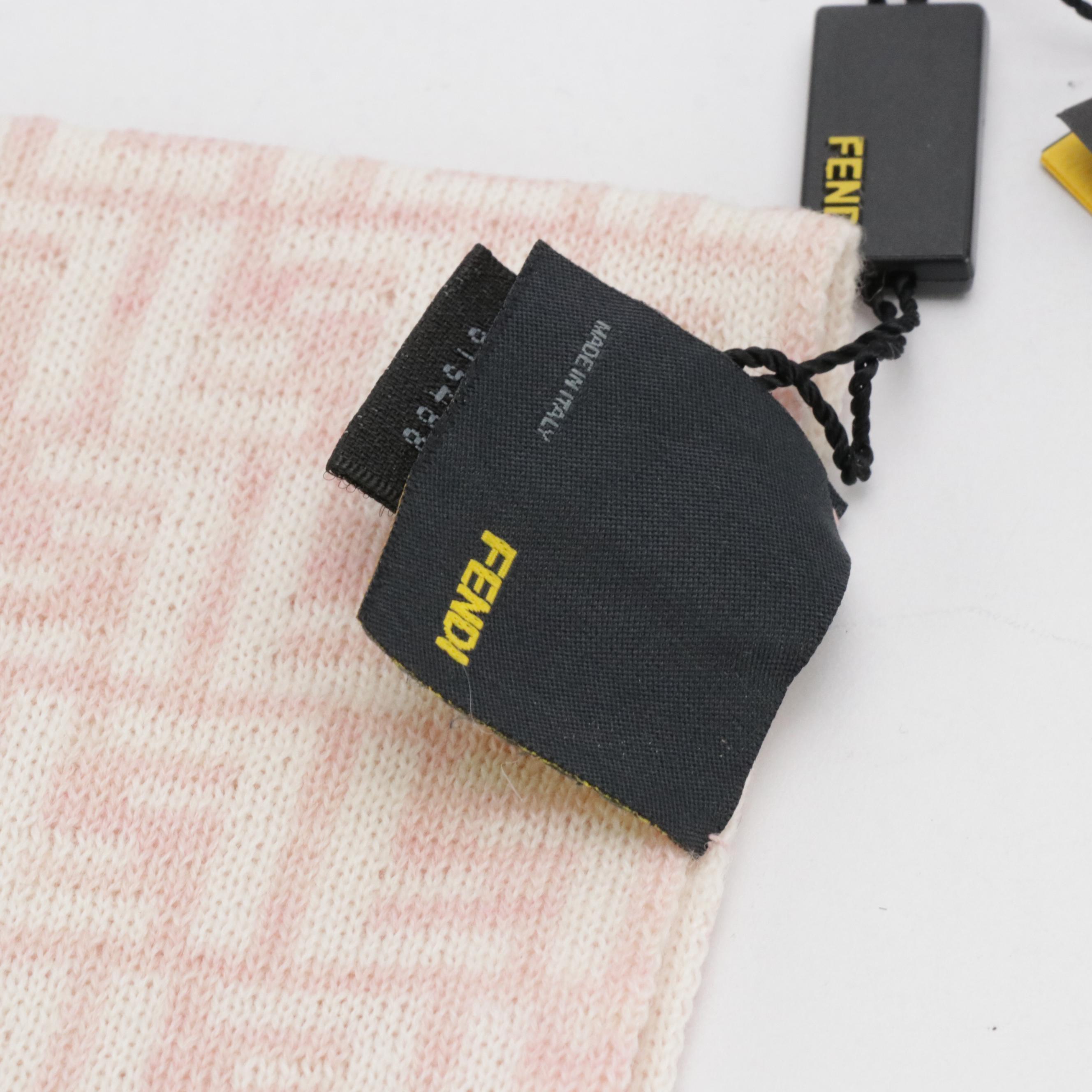 Fendi FF Logo Wool Scarf in Pink/White with Tags