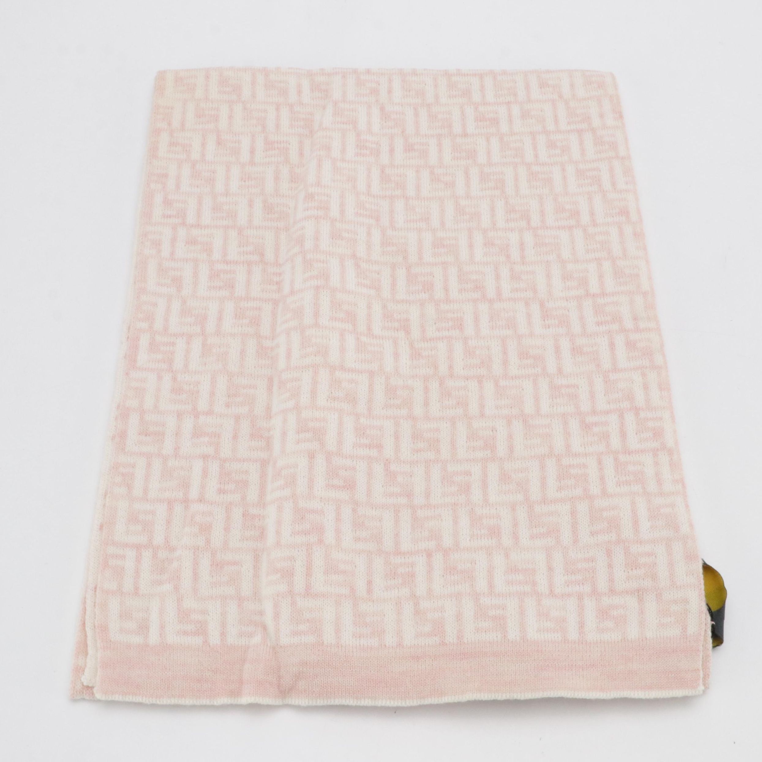 Fendi FF Logo Wool Scarf in Pink/White with Tags
