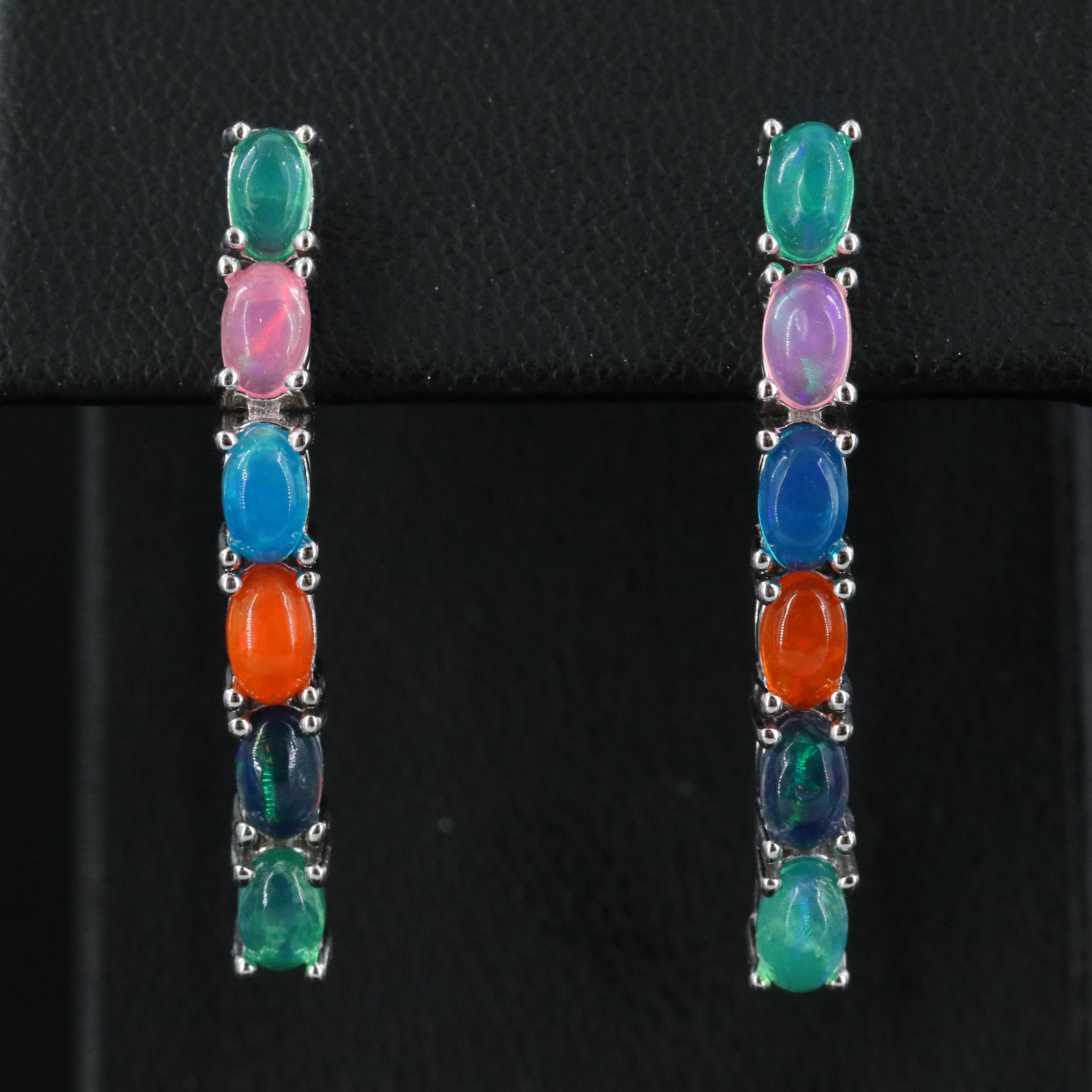 Sterling Opal Line Drop Earrings