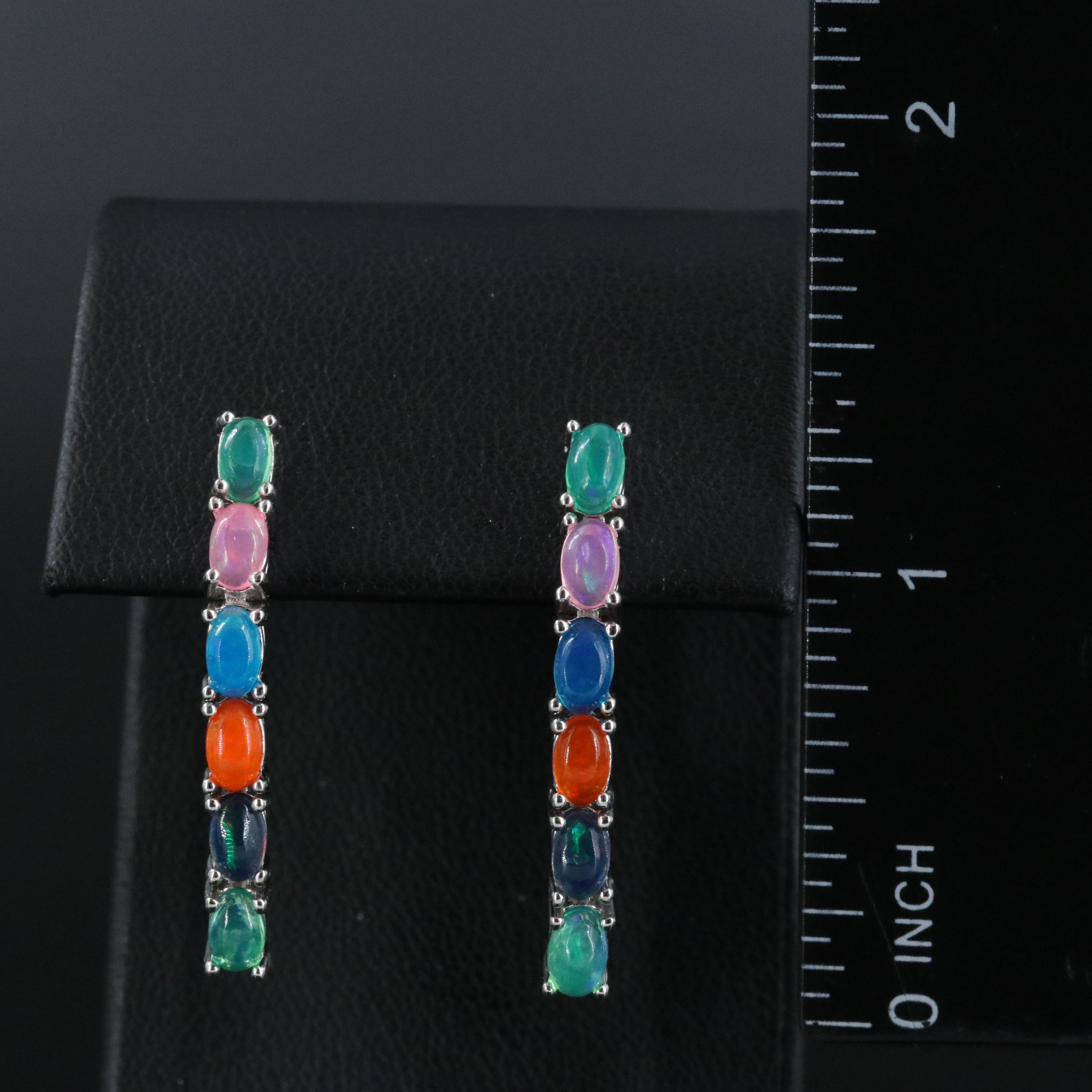 Sterling Opal Line Drop Earrings