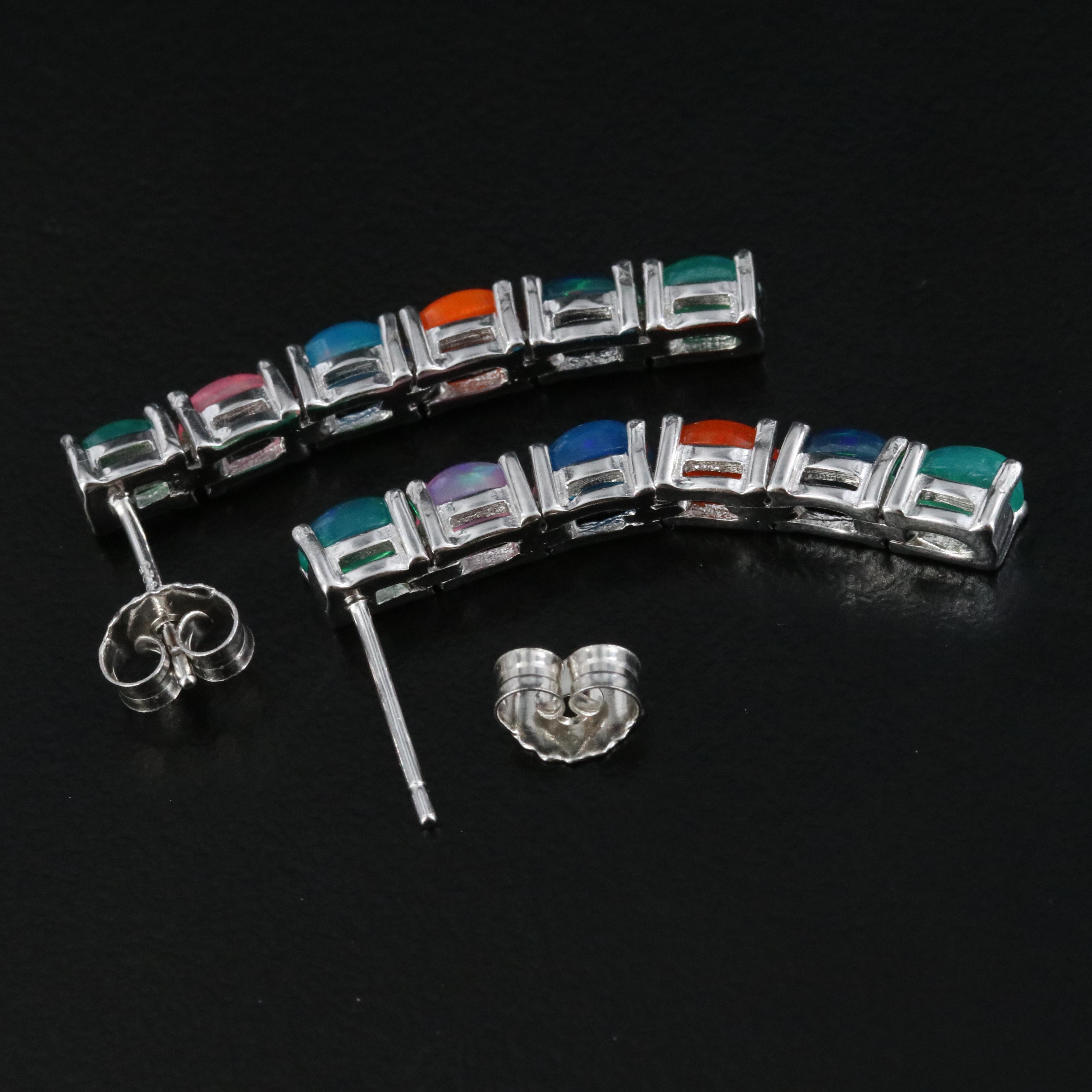 Sterling Opal Line Drop Earrings