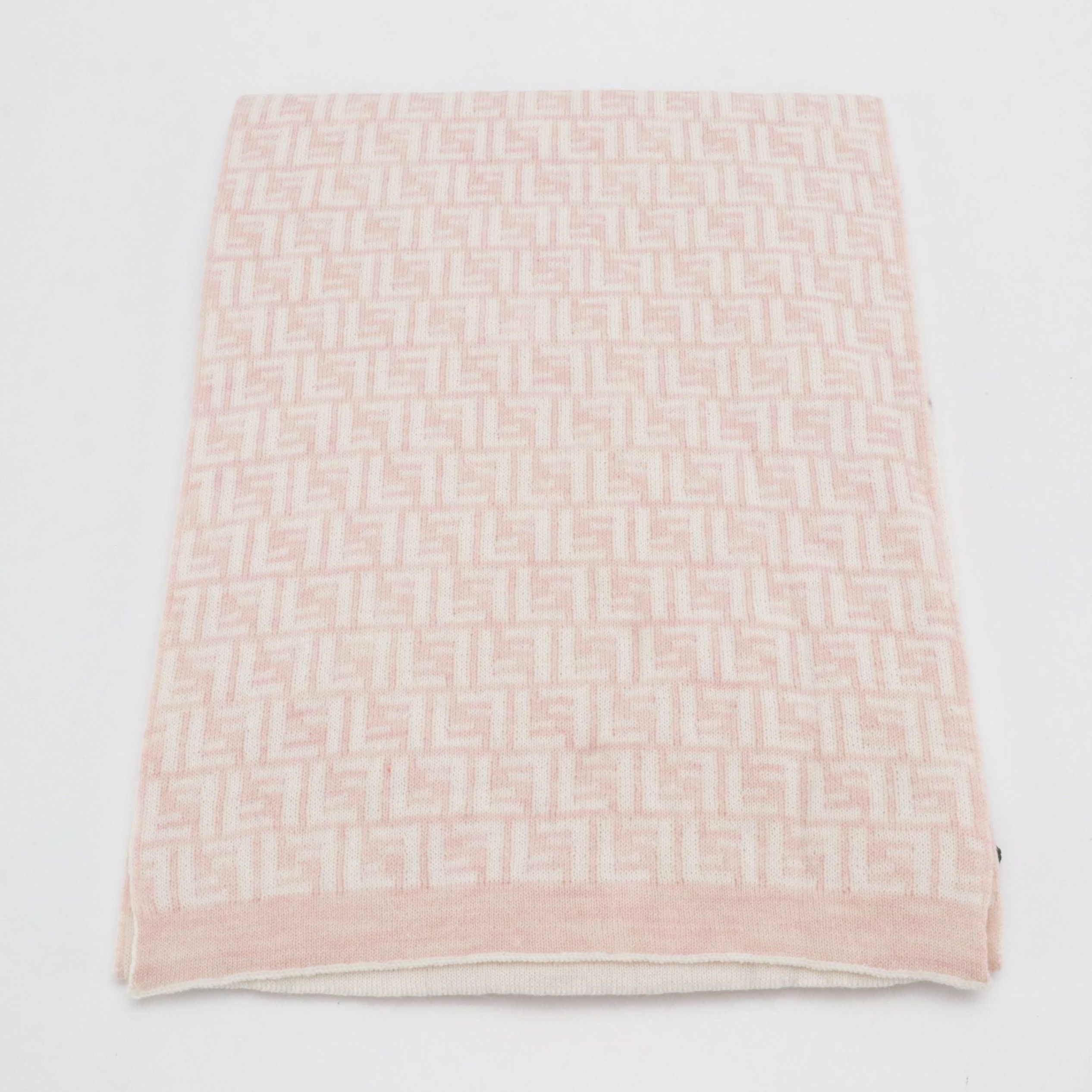 Fendi FF Logo Wool Scarf in Pink/White with Tags