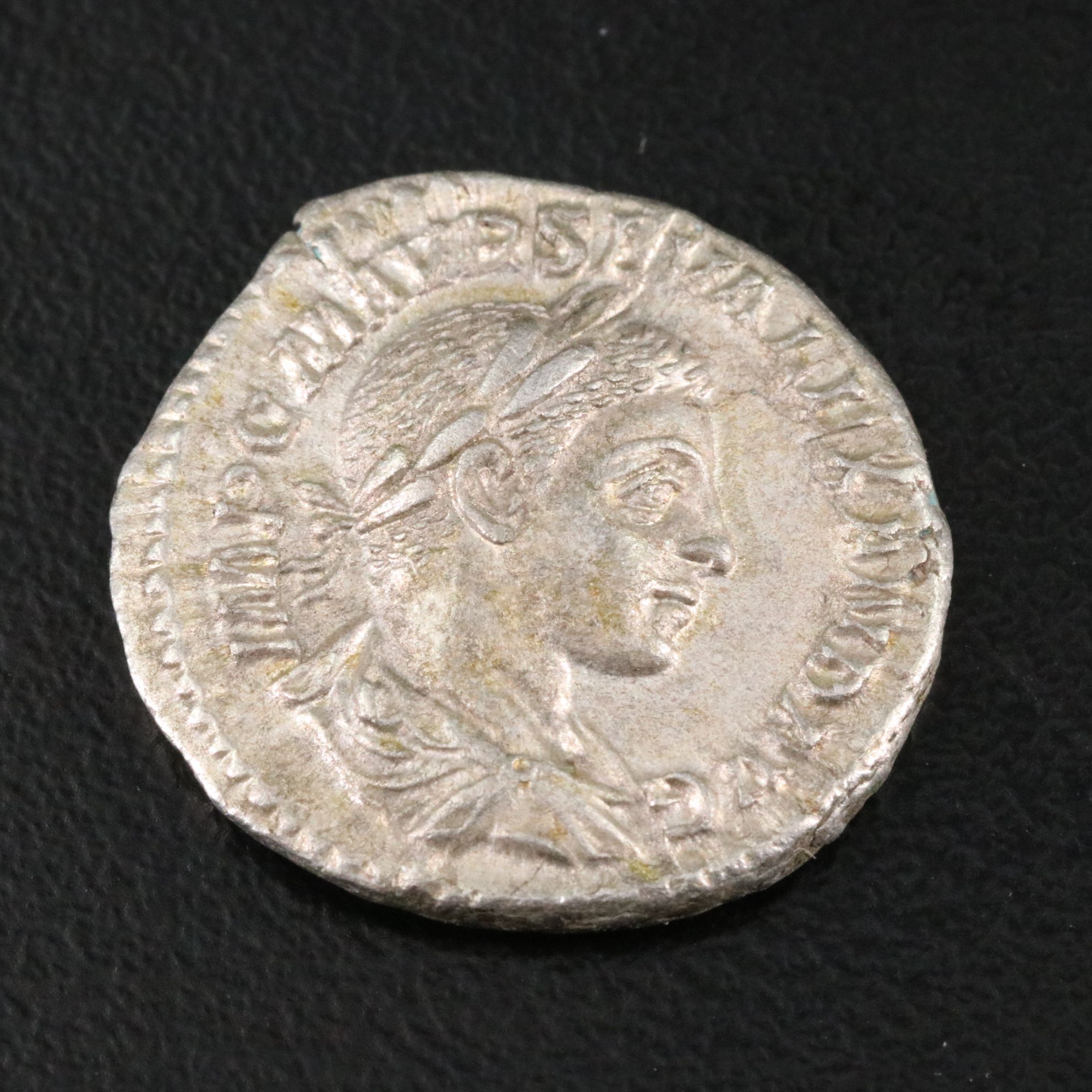 Ancient Roman Imperial AR Denarius Coin of Severus Alexander, ca. 223 A.D.