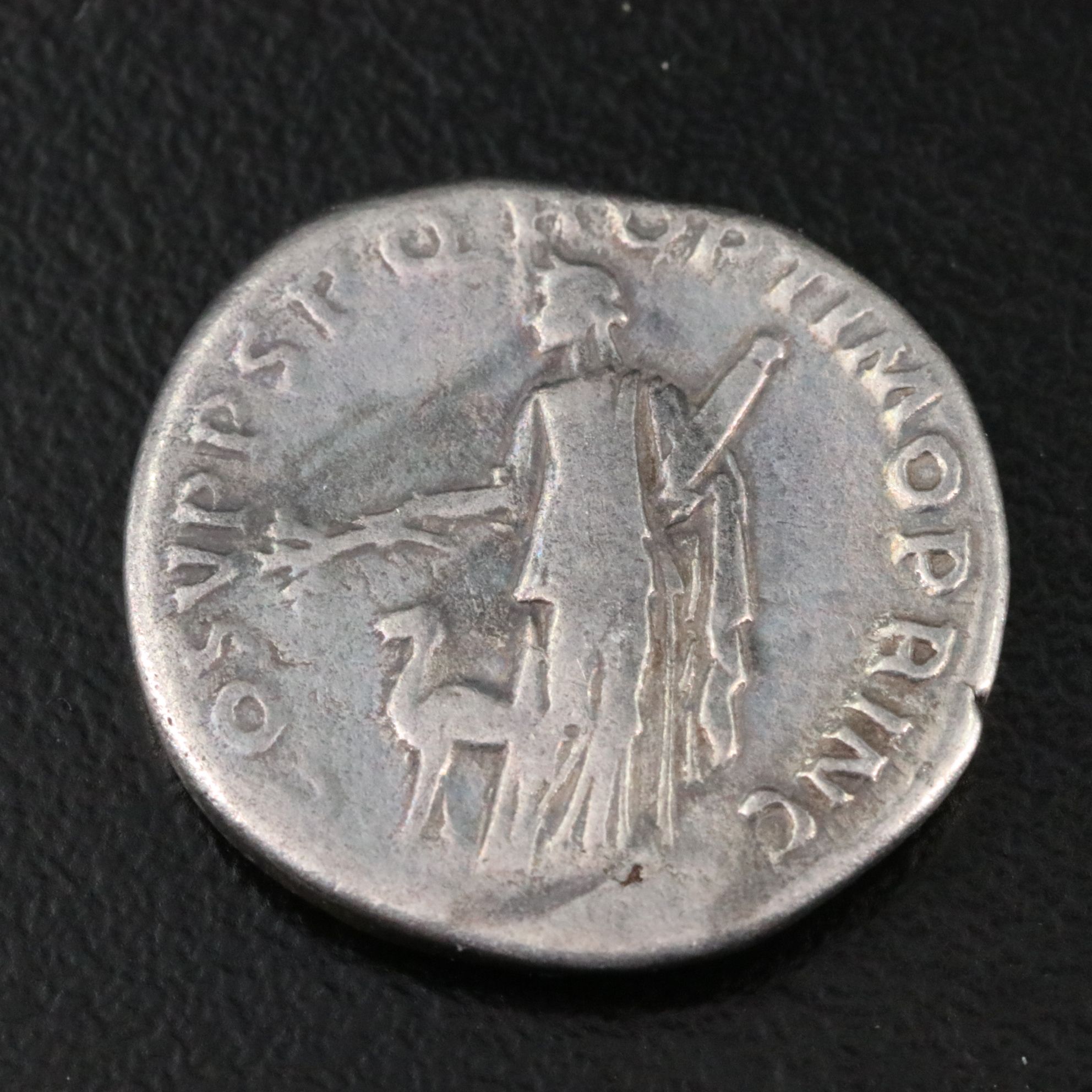 Ancient Roman Imperial AR Denarius Coin of Trajan, ca. 103 A.D.