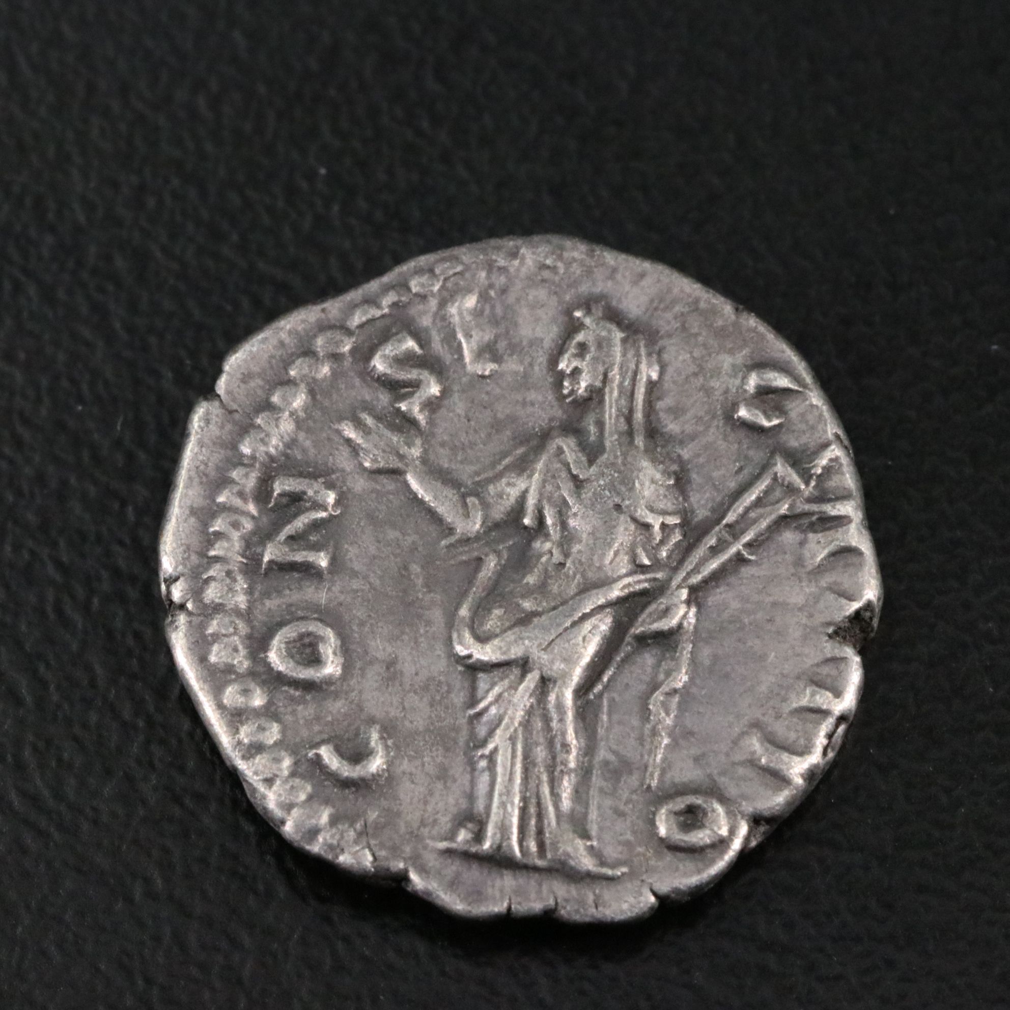 Ancient Roman Imperial AR Denarius Coin of Faustina I, ca. 141 A.D.
