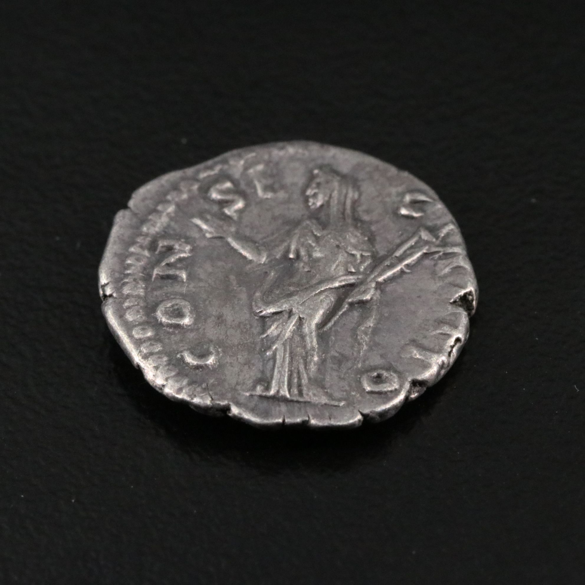 Ancient Roman Imperial AR Denarius Coin of Faustina I, ca. 141 A.D.